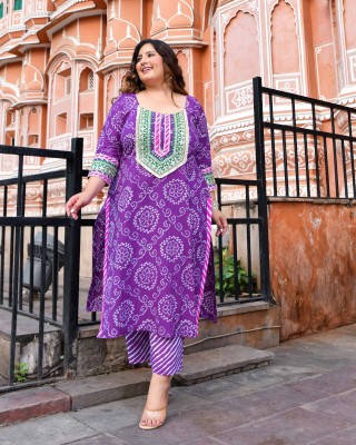 Ambarsariya - Purple Bandhani Cotton Gota Kurta
