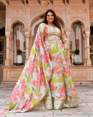Dewy Blooms Floral Satin Embroidered Lehenga Set