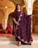 Gulnaar- Wine Embroidered Georgette Suit Set Gulnaar- Wine Embroidered Georgette Suit Set