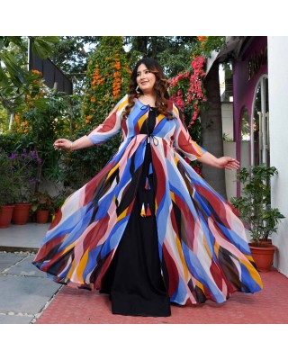 London- Black & Mustard Flowy Georgette Cape Set