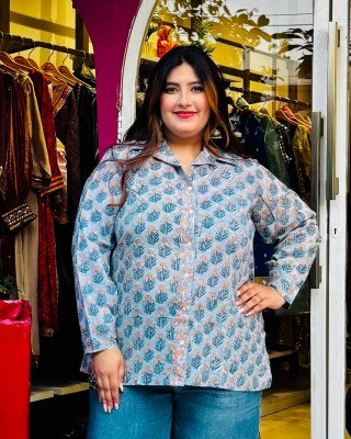 Icy Blue Handblock Printed Cotton Shirt