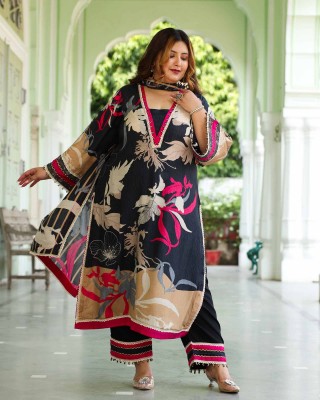 Eclipse Rose- Black & Cherry Tropical Pure Muslin Suit Set