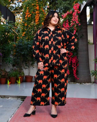 Cinder- Black & Orange Rayon Printed Co-ord Set