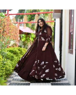Chocolate Gota Patti Pure Georgette Cape Set