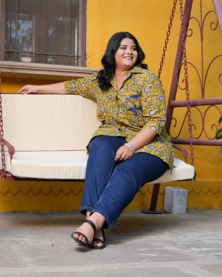 Butterscotch Beauty Floral Handblock Printed Cotton Shirt