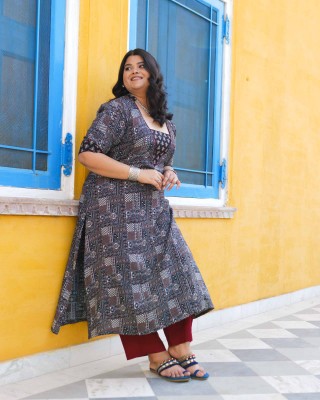 Carbon Black Ajrakh Aline Modal Kurta