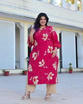 Camellia- Deep Pink Floral Print Rayon Kurta