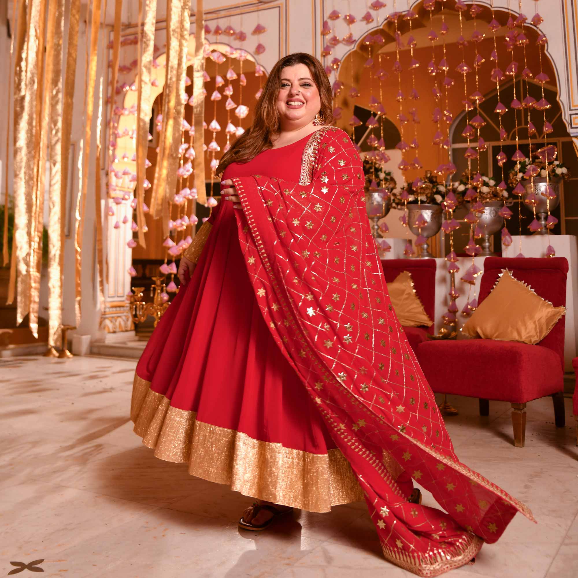 Blazing Red Georgette Anarkali Set Blazing Red Georgette Anarkali Set