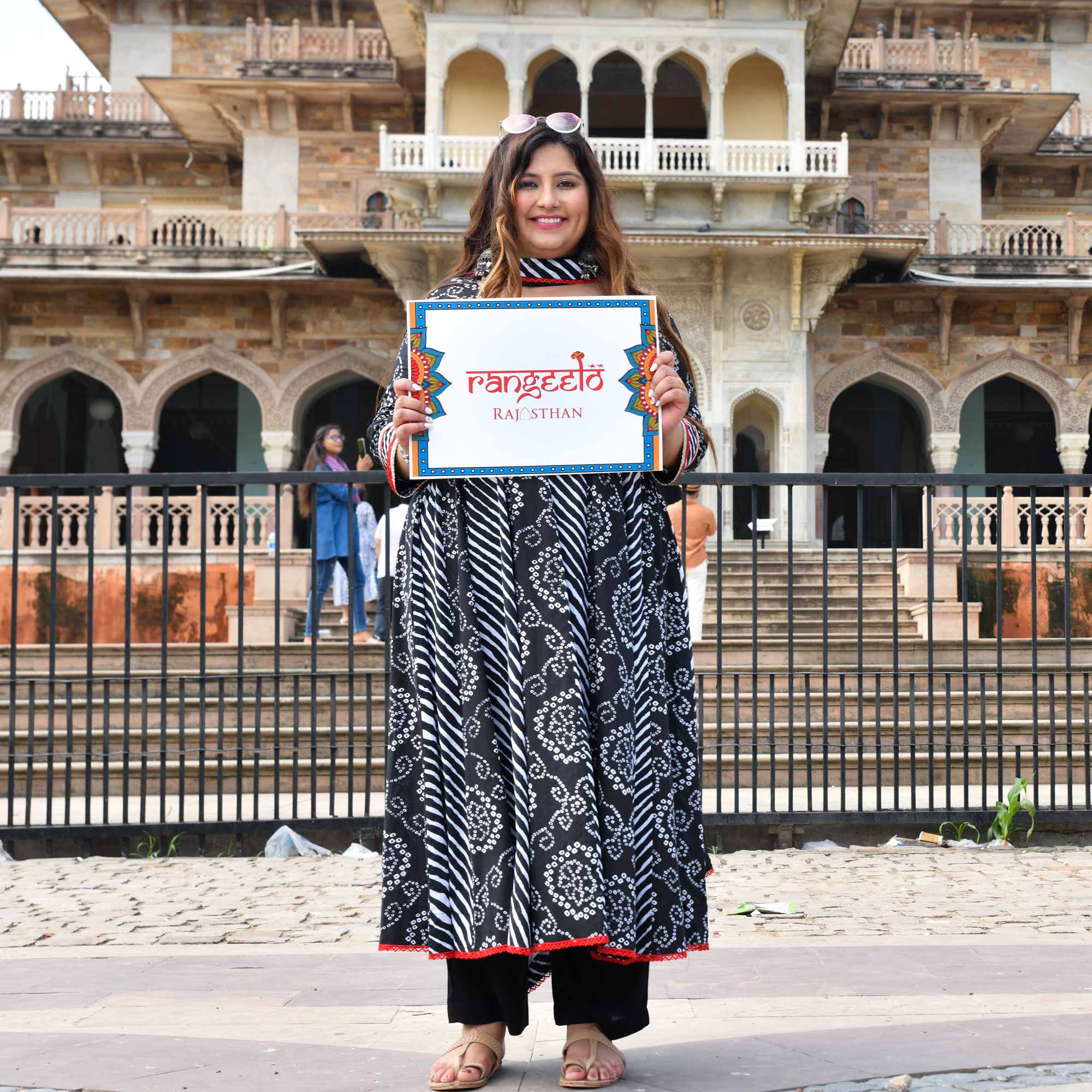 Rani in Black Bandhani Cotton Anarkali Set