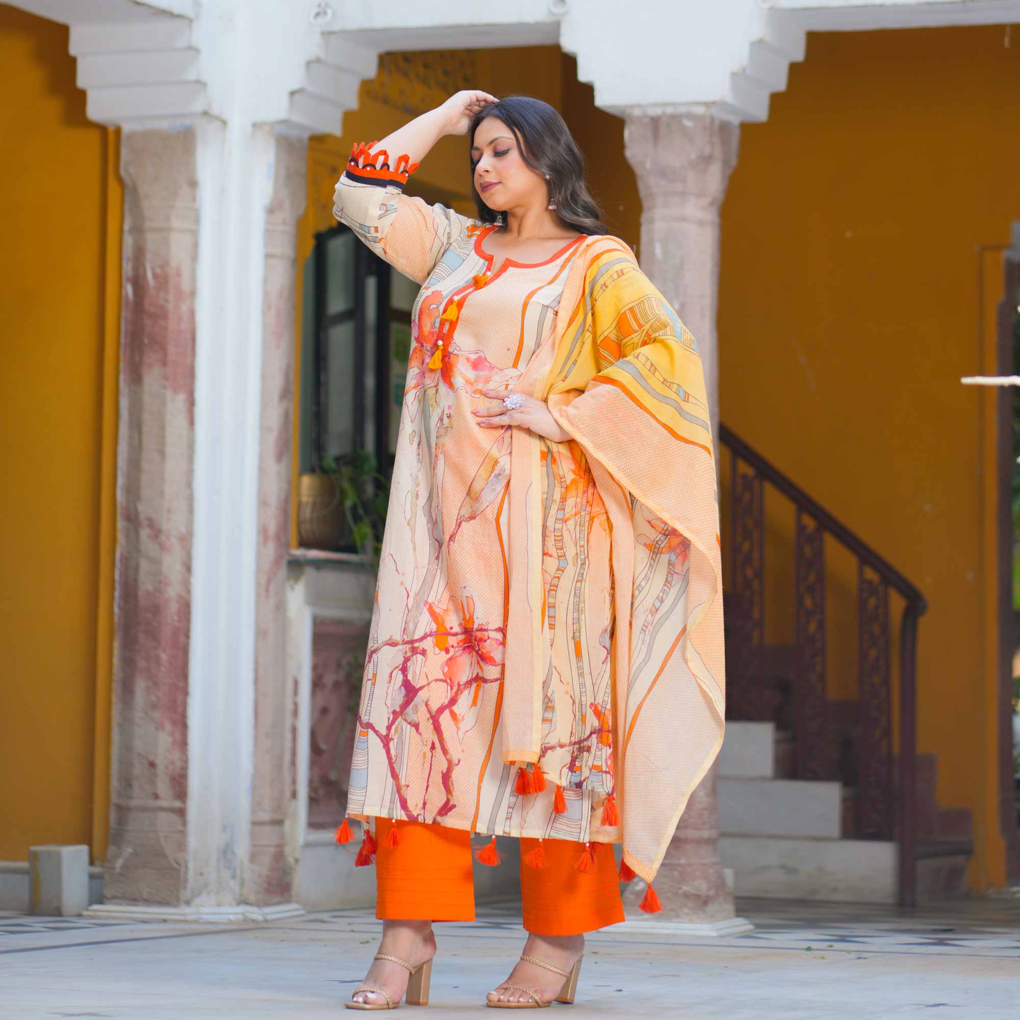 Saffron Sunset Summer Story Cotton Suit Set Saffron Sunset Summer Story Cotton Suit Set