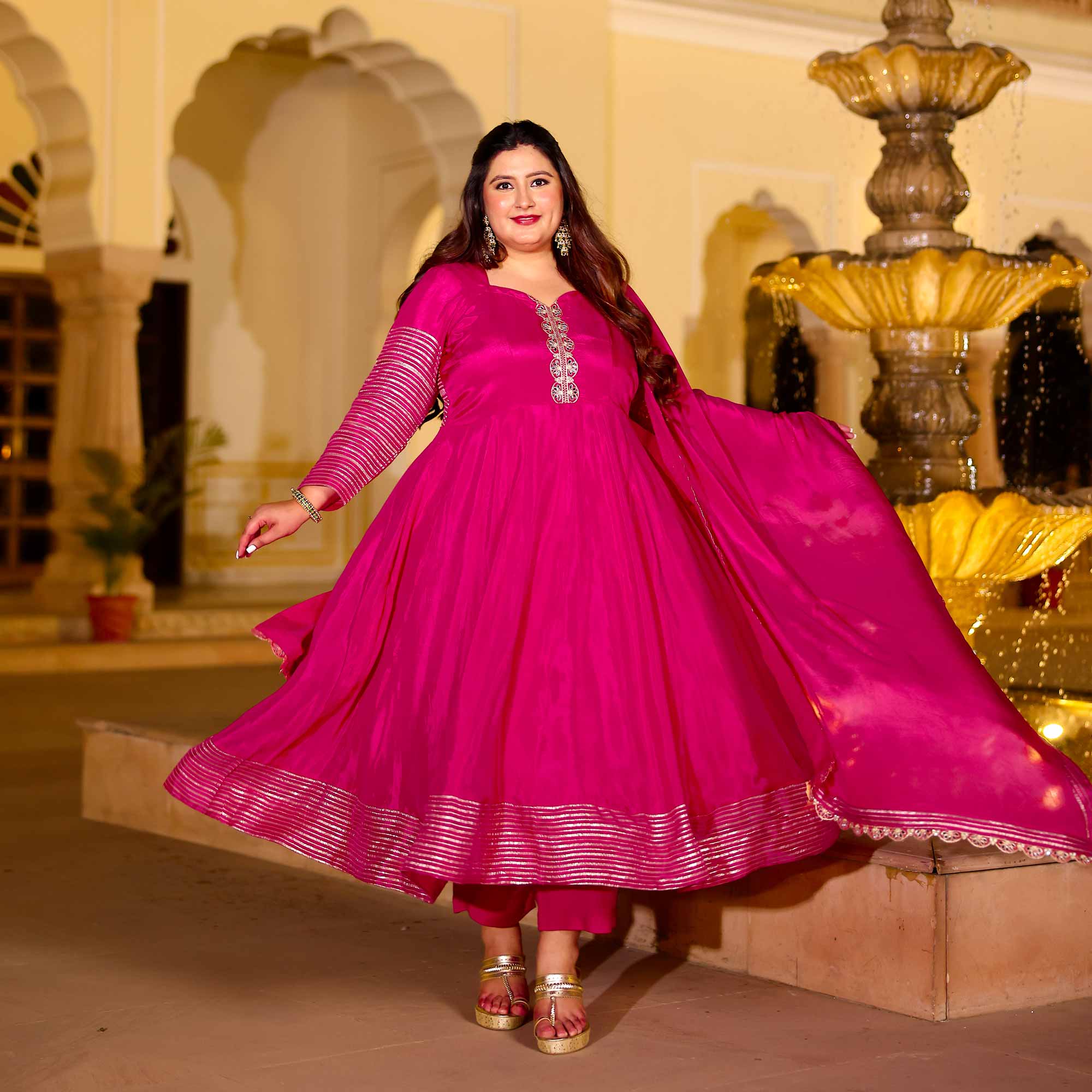 Dazzling Magenta Silk Anarkali Set Dazzling Magenta Silk Anarkali Set
