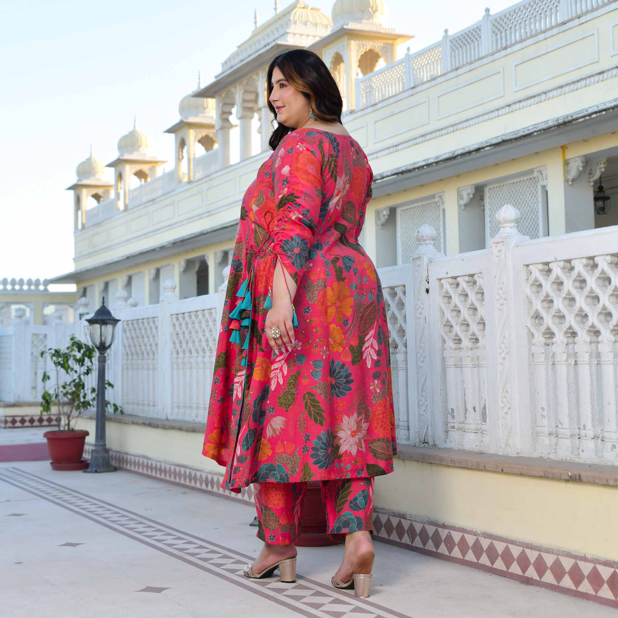 Zinnia- Raspberry Pink Floral Modal Viscose Blend Aline Slit Kurta Pant Set Zinnia- Raspberry Pink Floral Modal Viscose Blend Aline Slit Kurta Pant Set