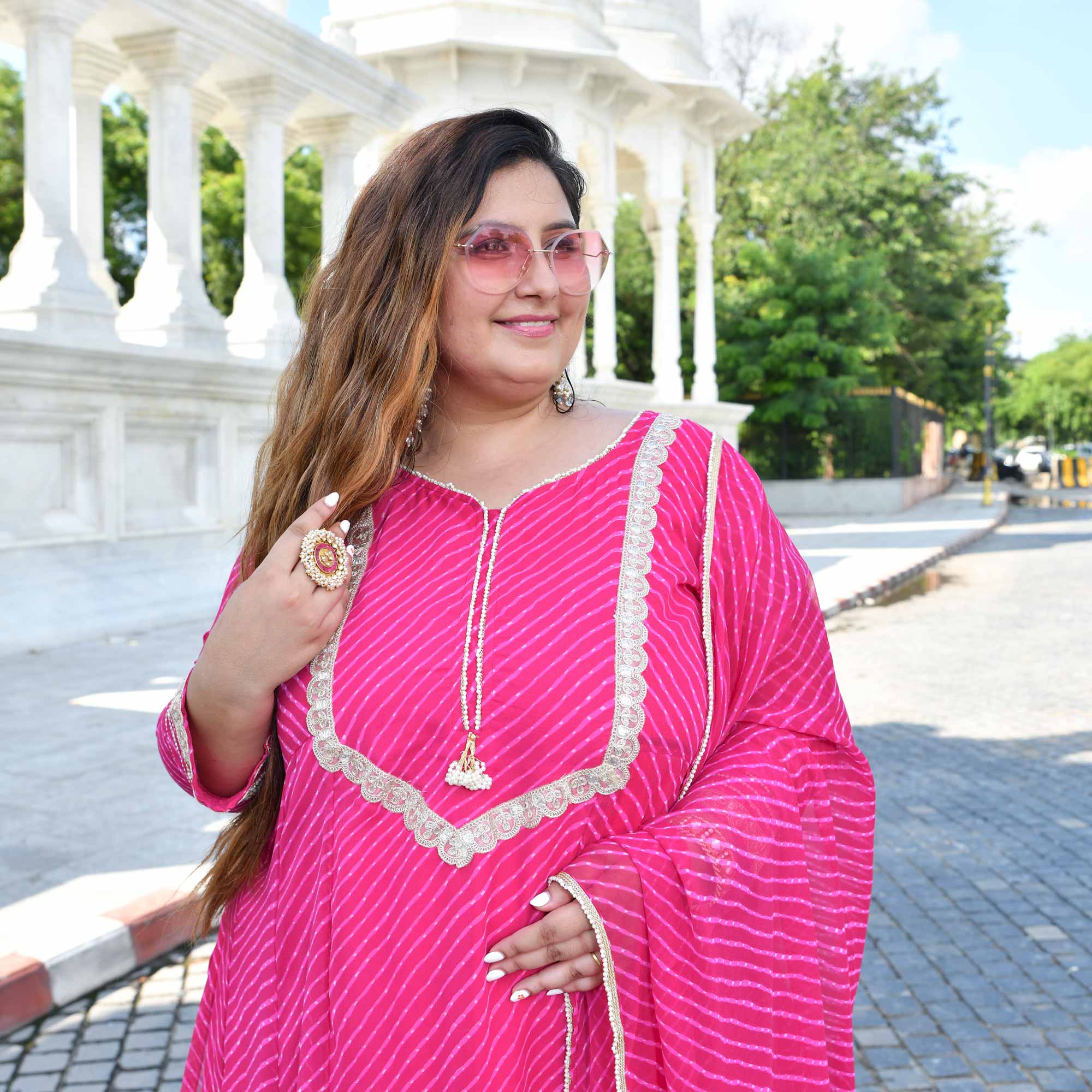 Jaipur Pink Mothda Georgette Aline Kali Kurta