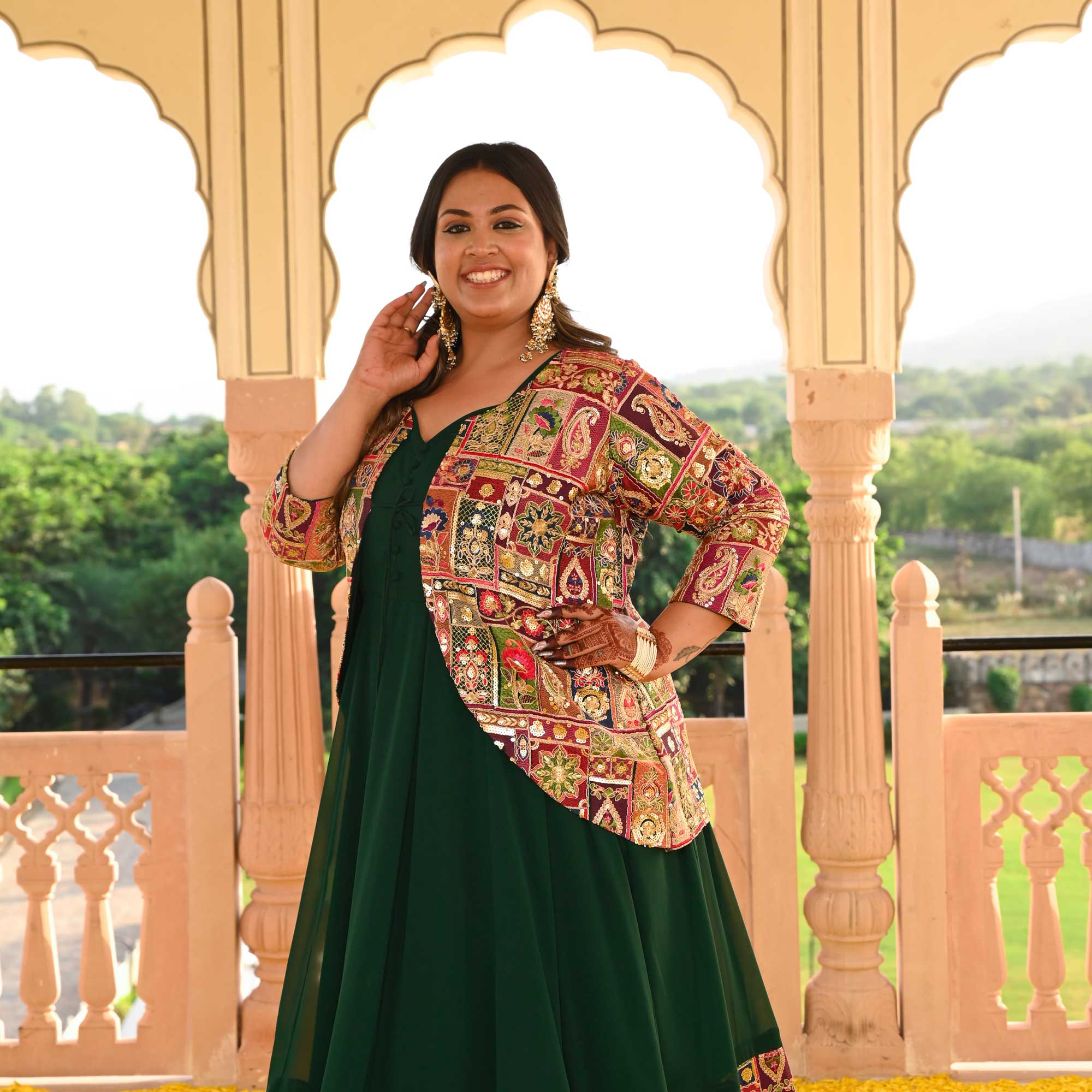 Regal Green Position Embroidered Anarkali With Koti Regal Green Position Embroidered Anarkali With Koti