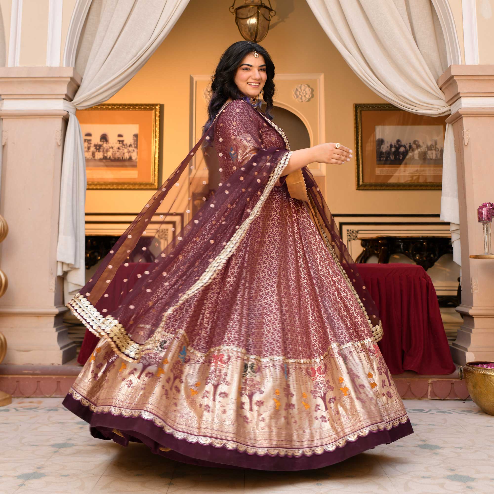 Arunima - Deep Wine Banarasi Silk Anarkali Set Arunima - Deep Wine Banarasi Silk Anarkali Set