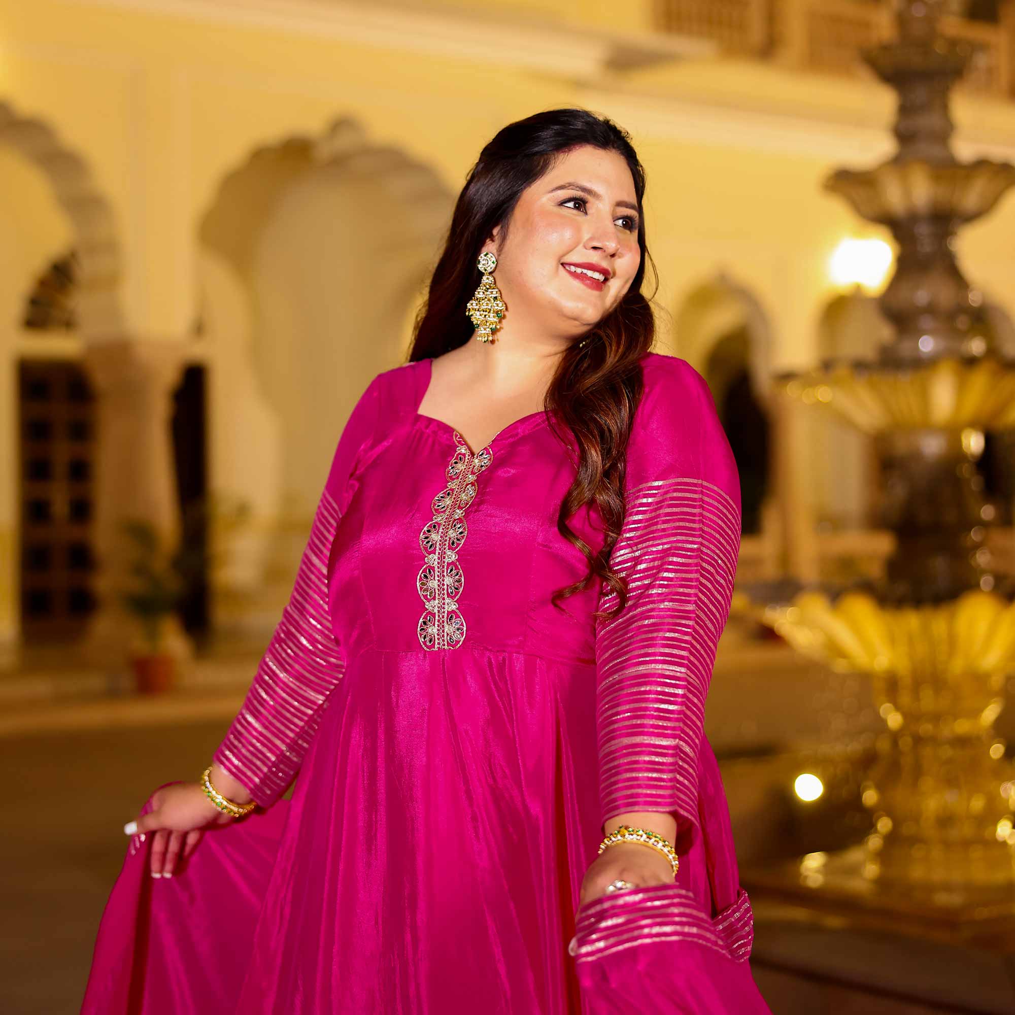 Dazzling Magenta Silk Anarkali Set Dazzling Magenta Silk Anarkali Set