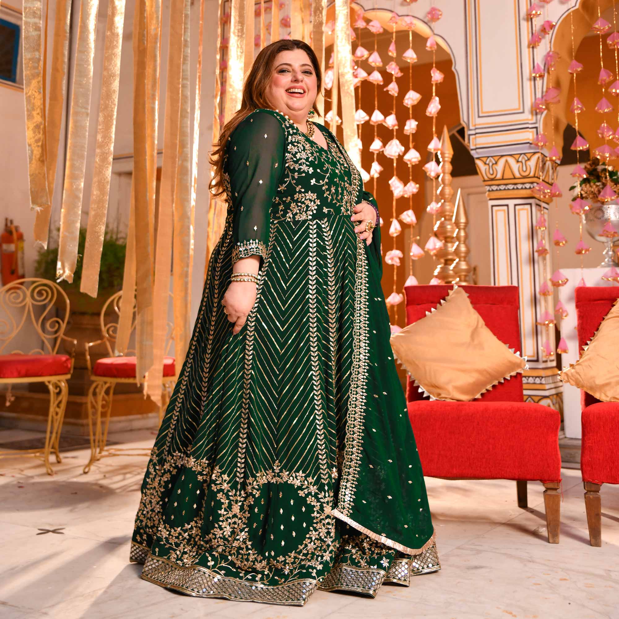 Shimmering Emerald Sequin Embroidered Georgette Anarkali Set Shimmering Emerald Sequin Embroidered Georgette Anarkali Set