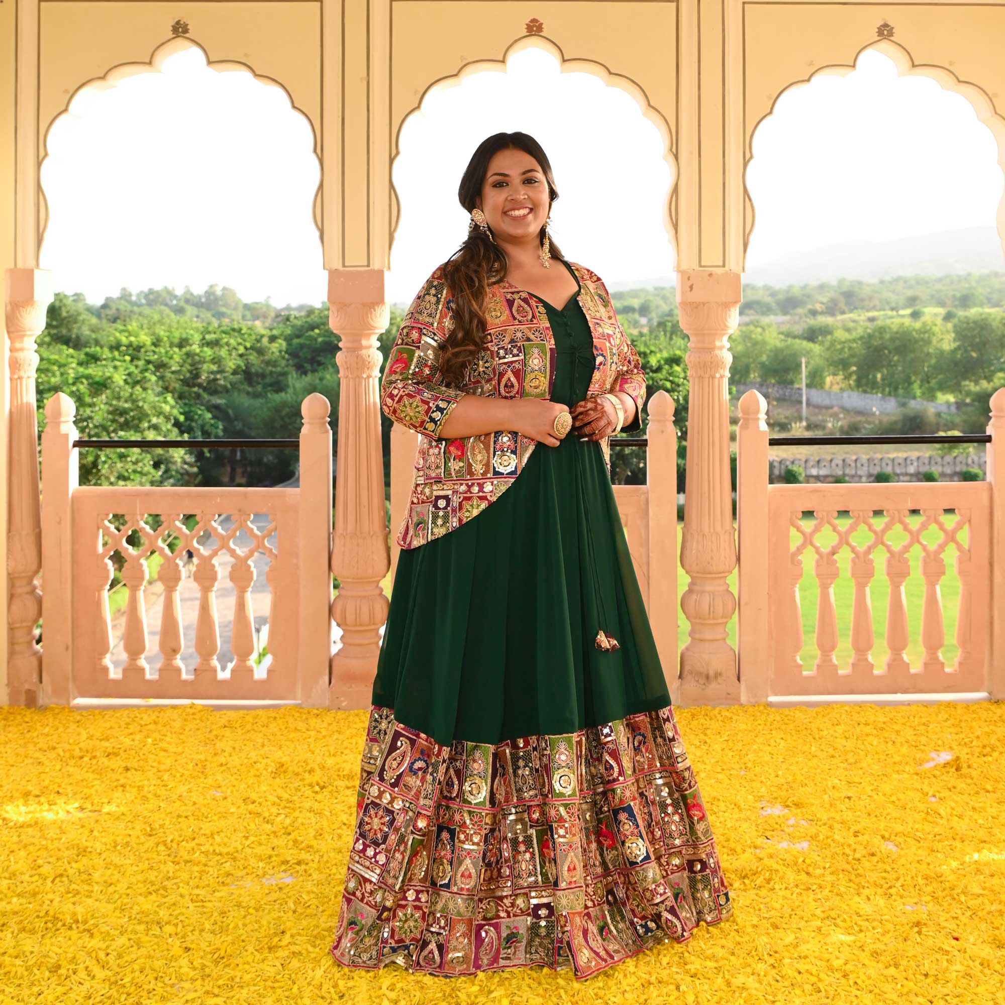 Regal Green Position Embroidered Anarkali With Koti Regal Green Position Embroidered Anarkali With Koti