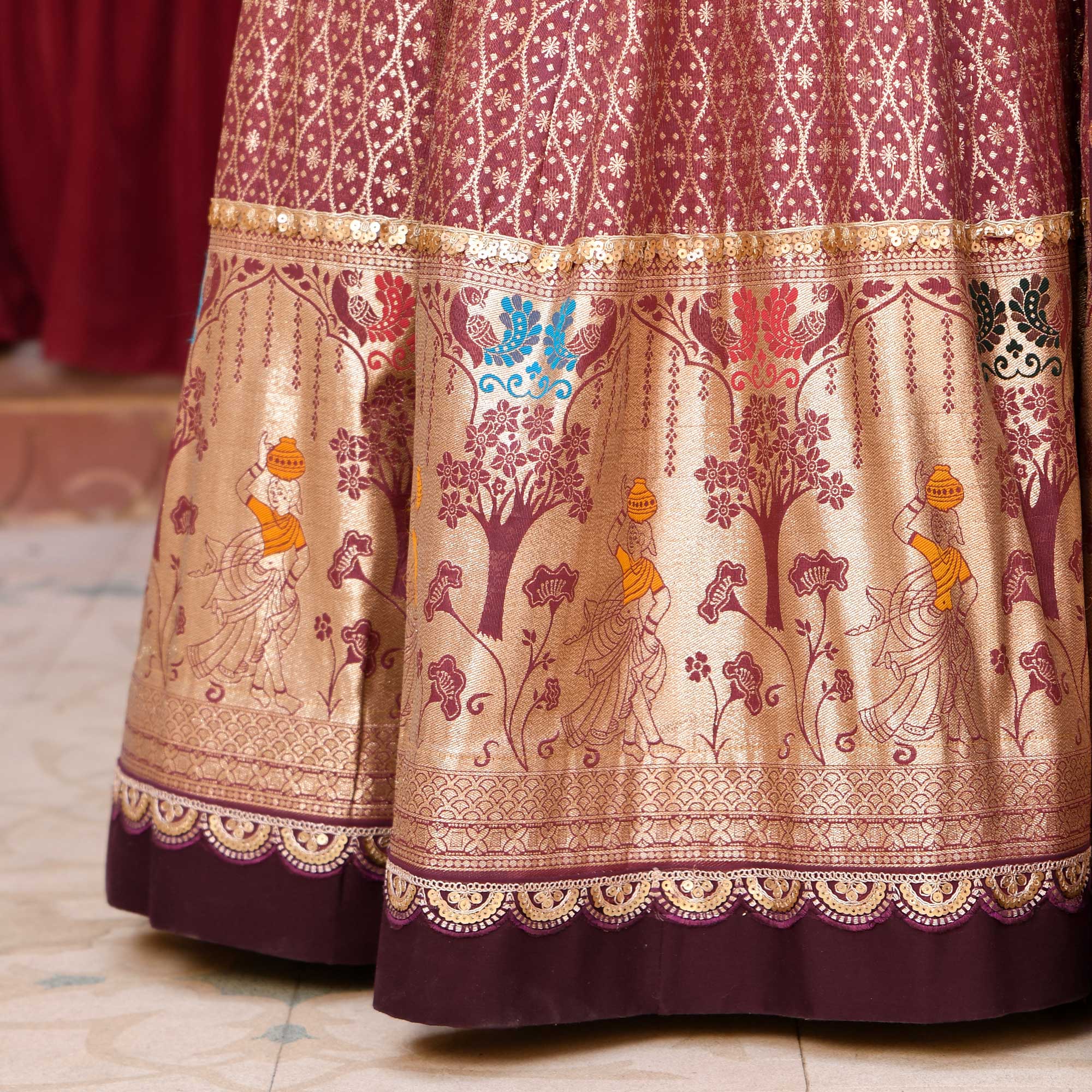 Arunima - Deep Wine Banarasi Silk Anarkali Set Arunima - Deep Wine Banarasi Silk Anarkali Set