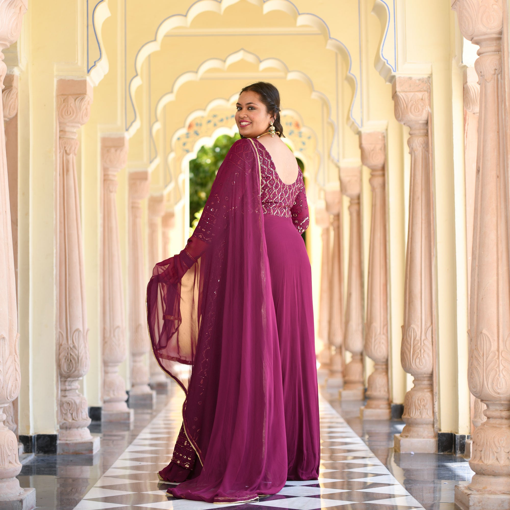 Wine Thread Embroidered Georgette Anarkali Dress Wine Thread Embroidered Georgette Anarkali Dress