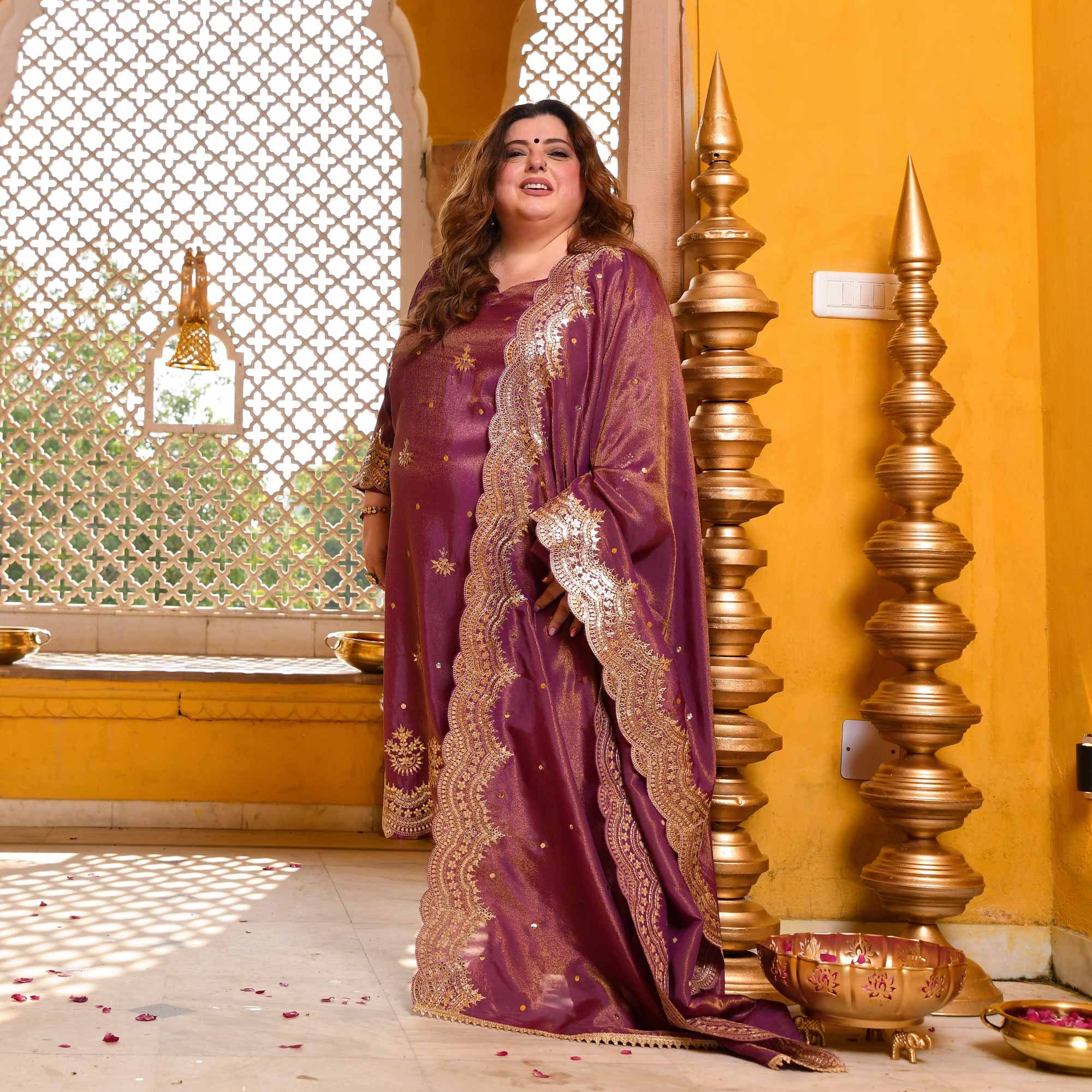 Berry Divine-Purple Pure Tissue Silk Embroidered Suit Set