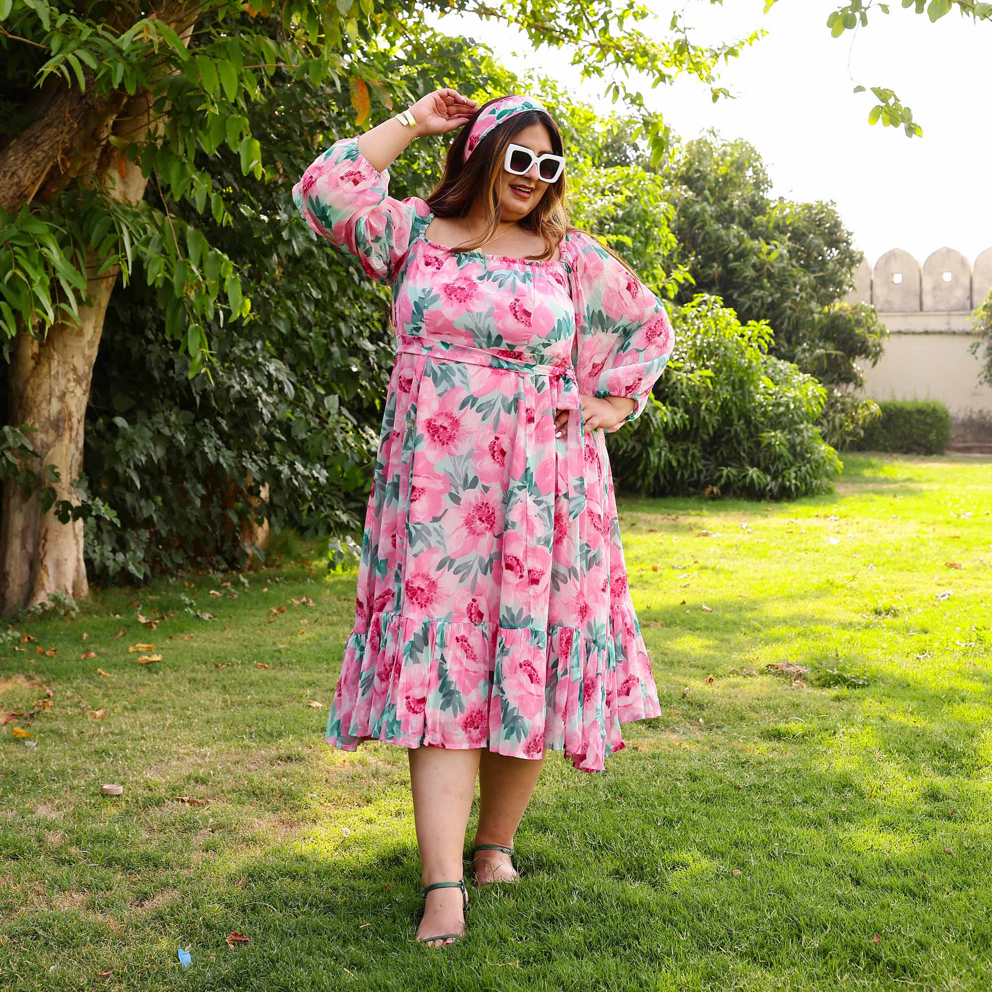 Toffee Pink Floral Chiffon Dress