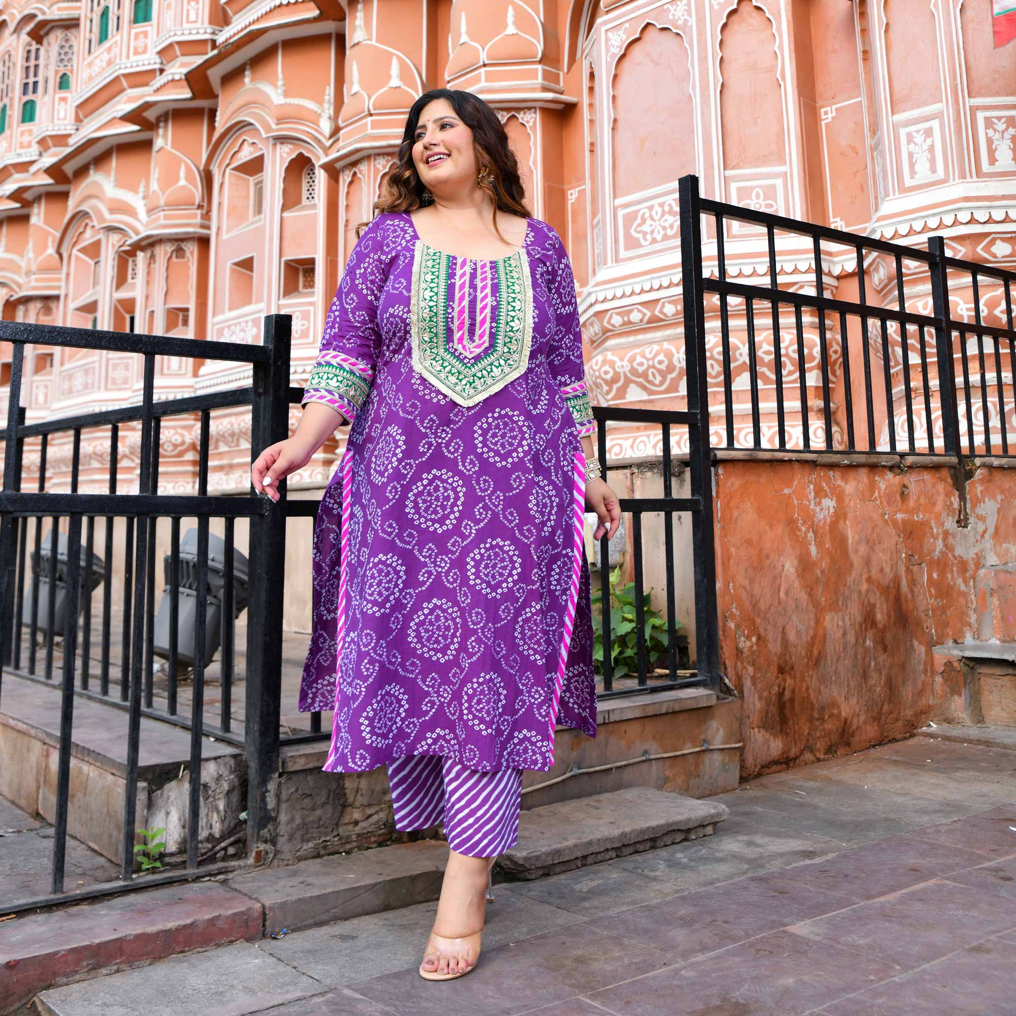 Ambarsariya - Purple Bandhani Cotton Gota Kurta