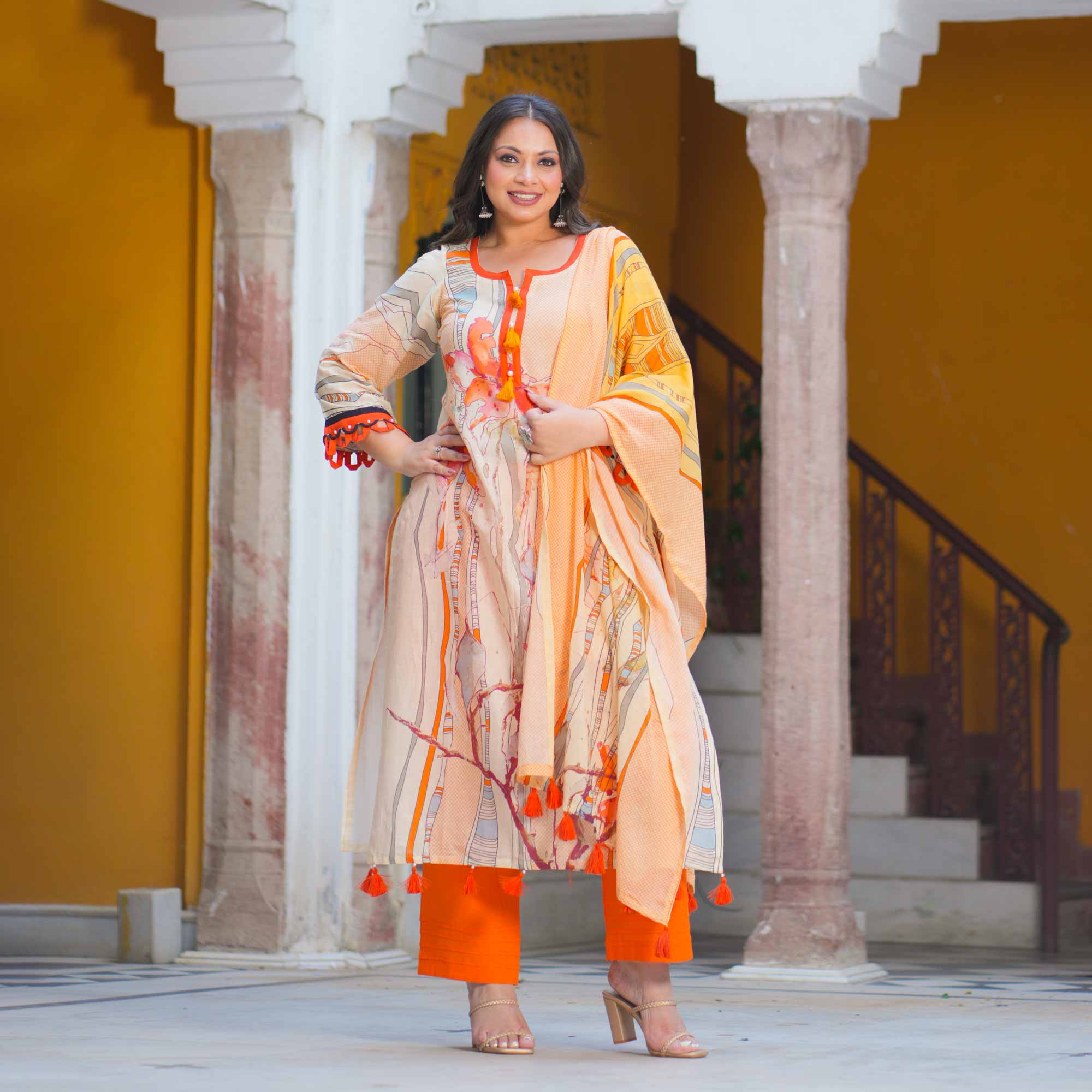Saffron Sunset Summer Story Cotton Suit Set Saffron Sunset Summer Story Cotton Suit Set