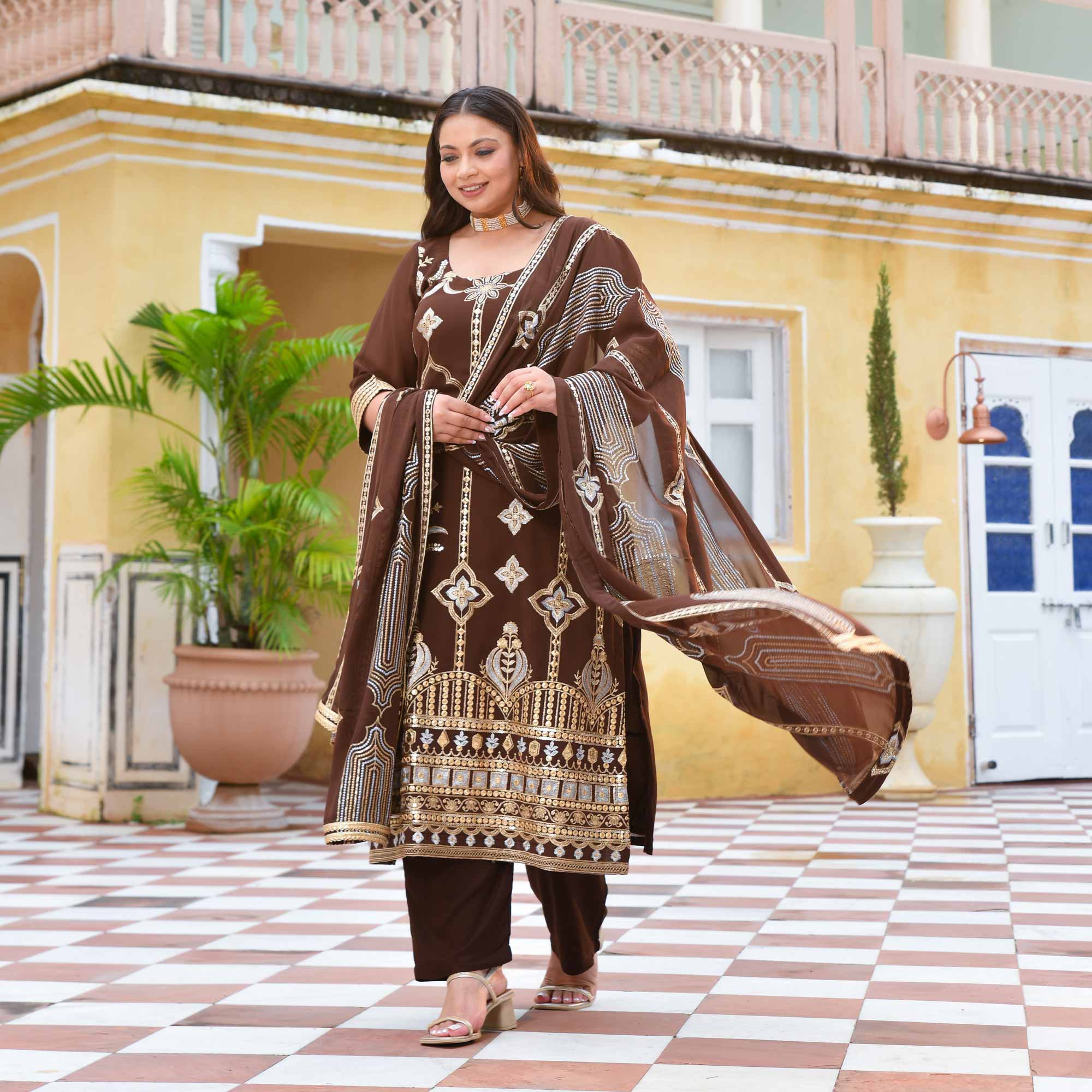Bronze & Gold Embroidered Suit Set