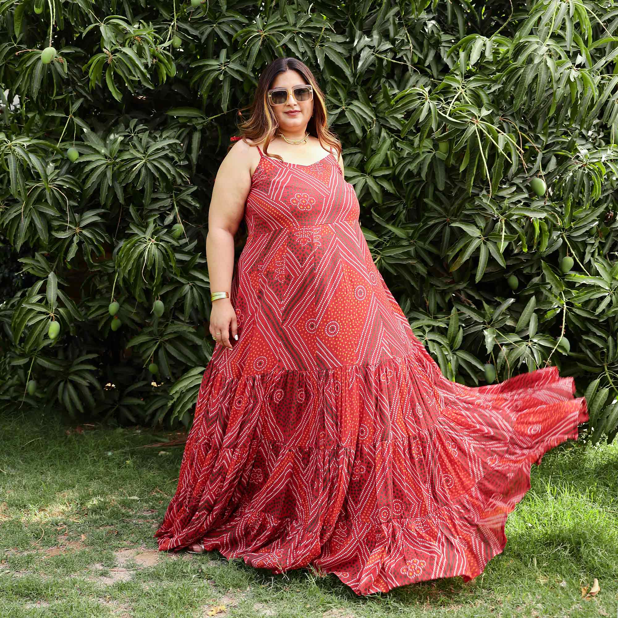 Scarlet Swirl Bandhani Tiered Dress Scarlet Swirl Bandhani Tiered Dress