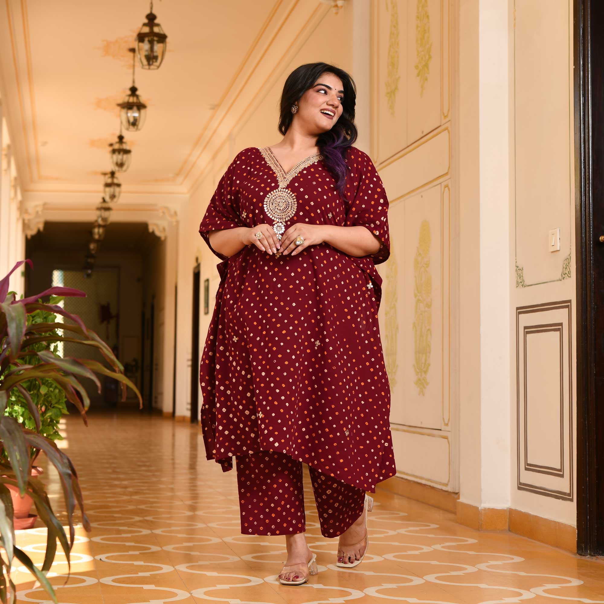Legacy Bandhani Gota-Patti Handblock Pure Cotton Kaftan Set