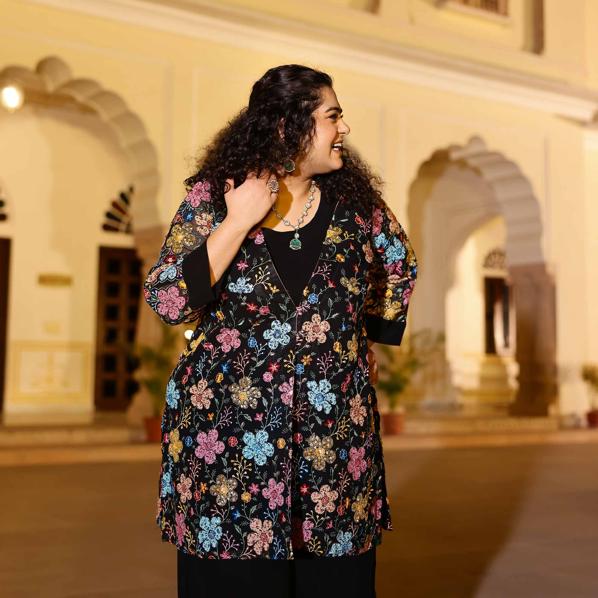 Black Stardust Georgette Sequin Embroidered Blazer Co-Ord Set Black Stardust Georgette Sequin Embroidered Blazer Co-Ord Set