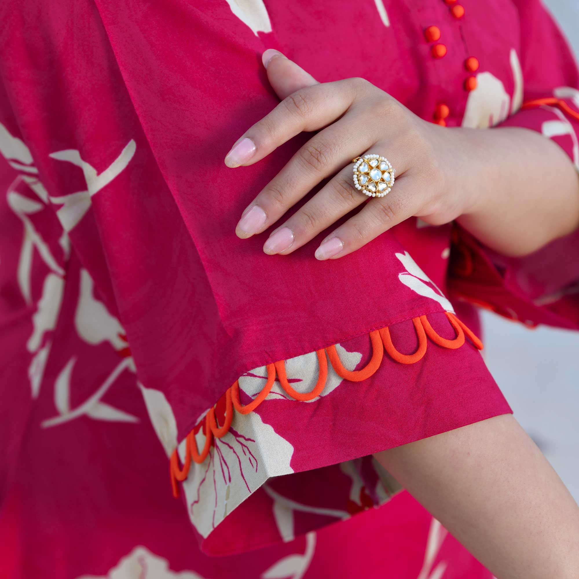 Camellia- Deep Pink Floral Print Rayon Kurta Camellia- Deep Pink Floral Print Rayon Kurta