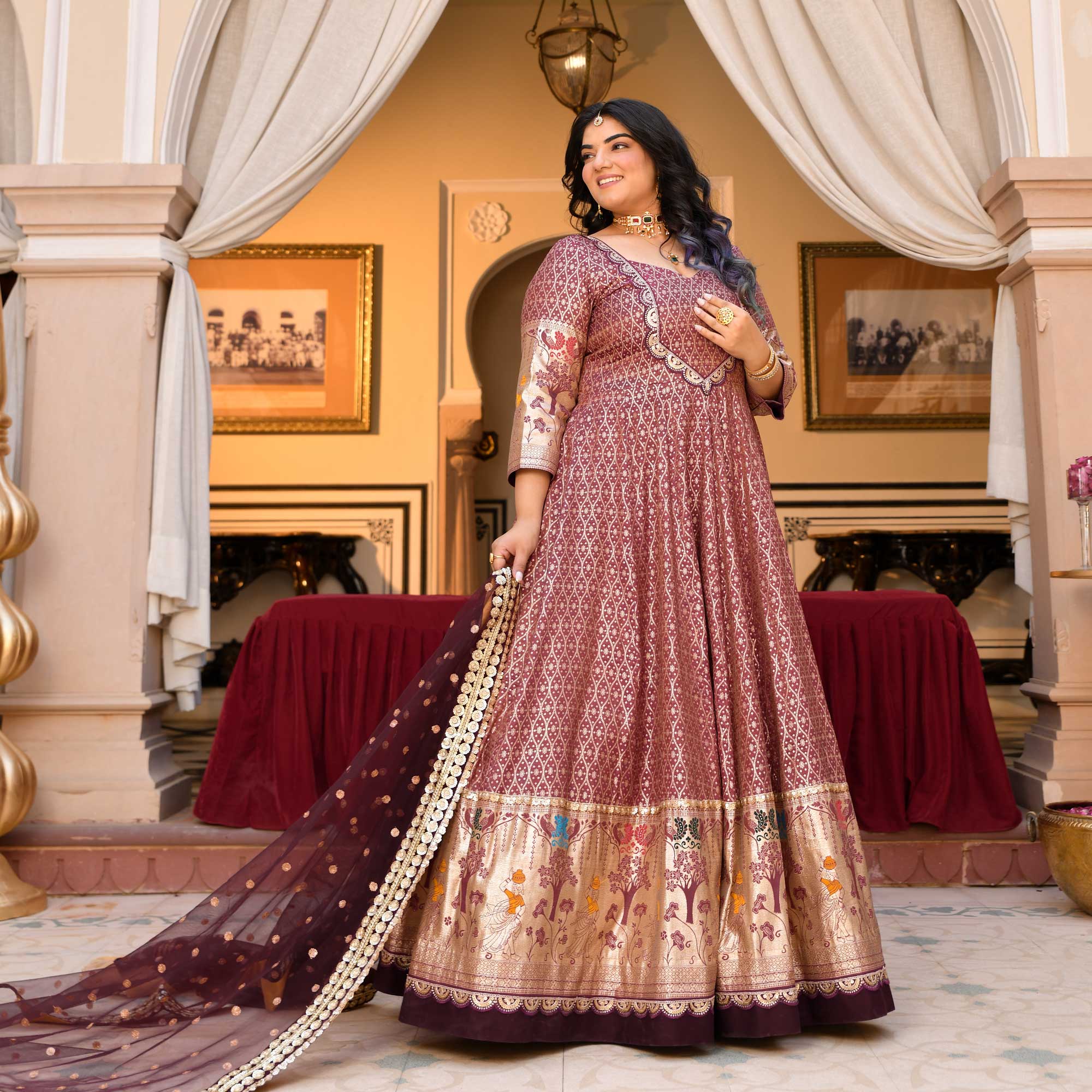 Arunima - Deep Wine Banarasi Silk Anarkali Set Arunima - Deep Wine Banarasi Silk Anarkali Set