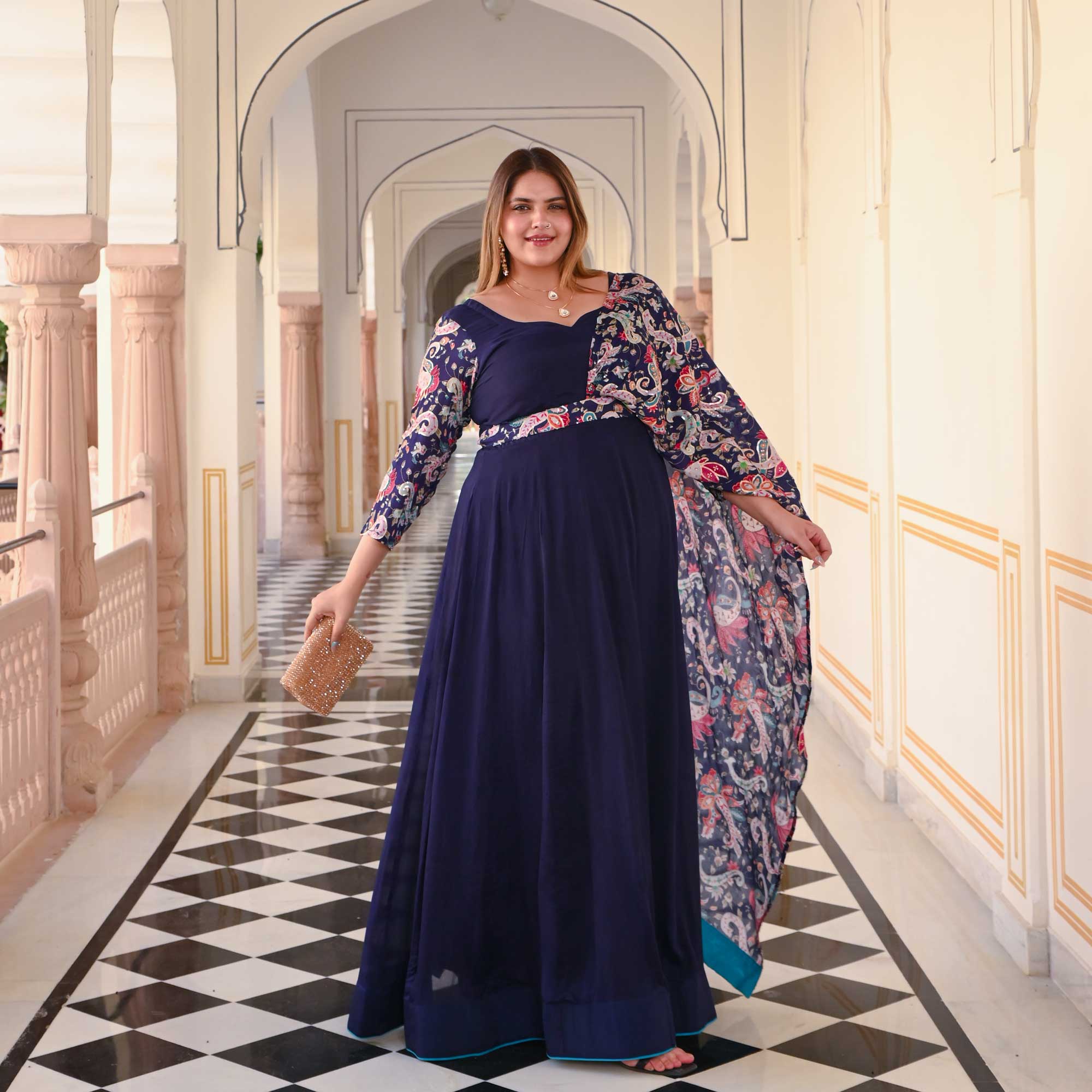 Highness Blue Position Printed Dress with Belt Drape Highness Blue Position Printed Dress with Belt Drape