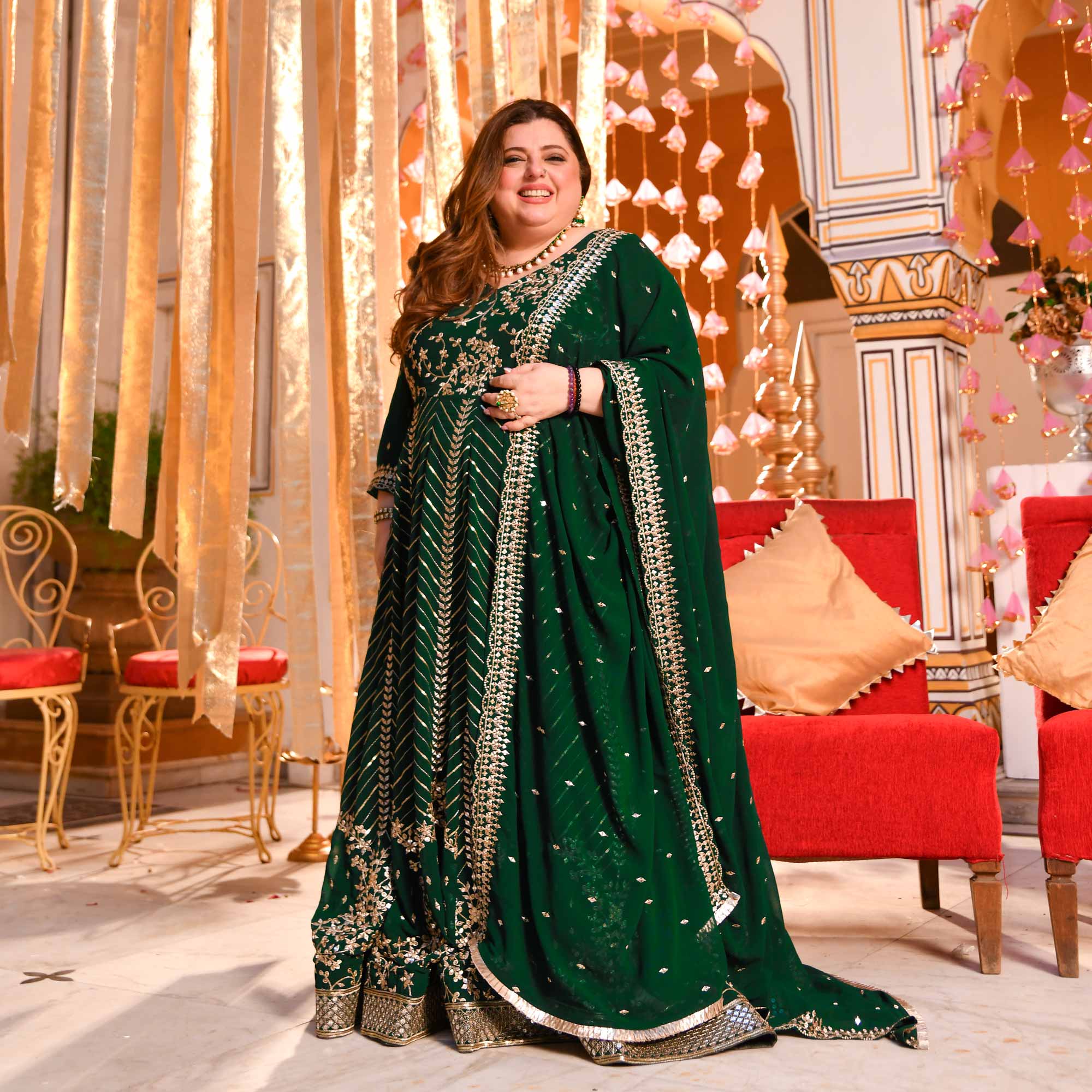 Shimmering Emerald Sequin Embroidered Georgette Anarkali Set Shimmering Emerald Sequin Embroidered Georgette Anarkali Set