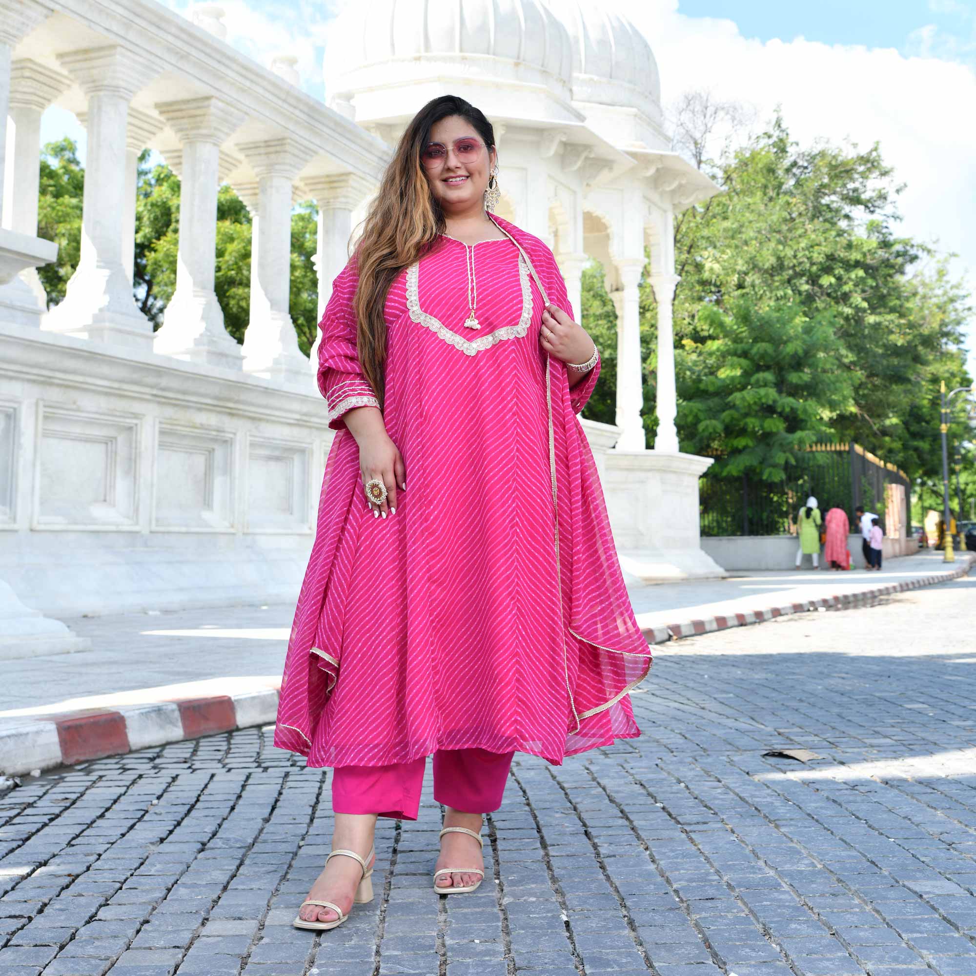 Jaipur Pink Mothda Georgette Aline Kali Kurta