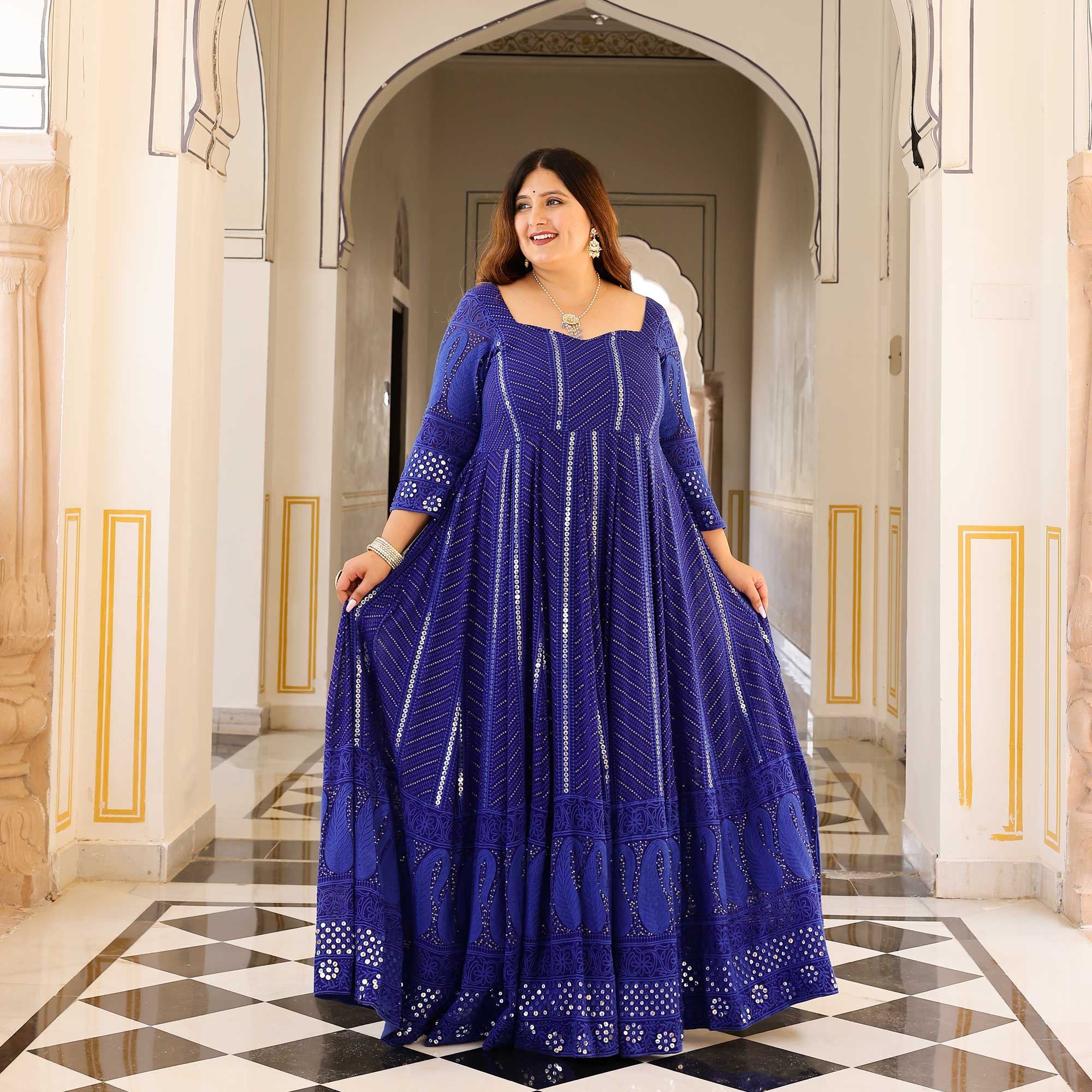 Royal Ink Pure Georgette Embroidered Anarkali Set