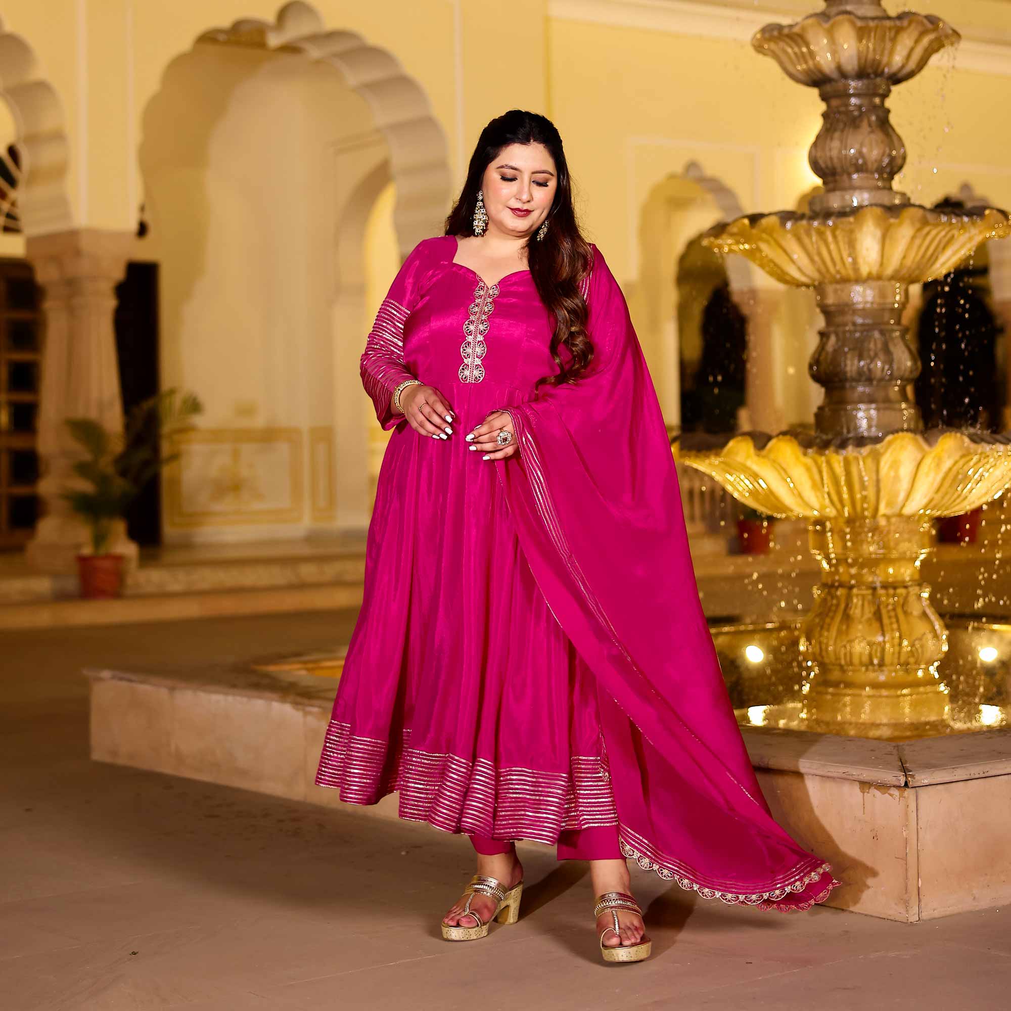 Dazzling Magenta Silk Anarkali Set Dazzling Magenta Silk Anarkali Set