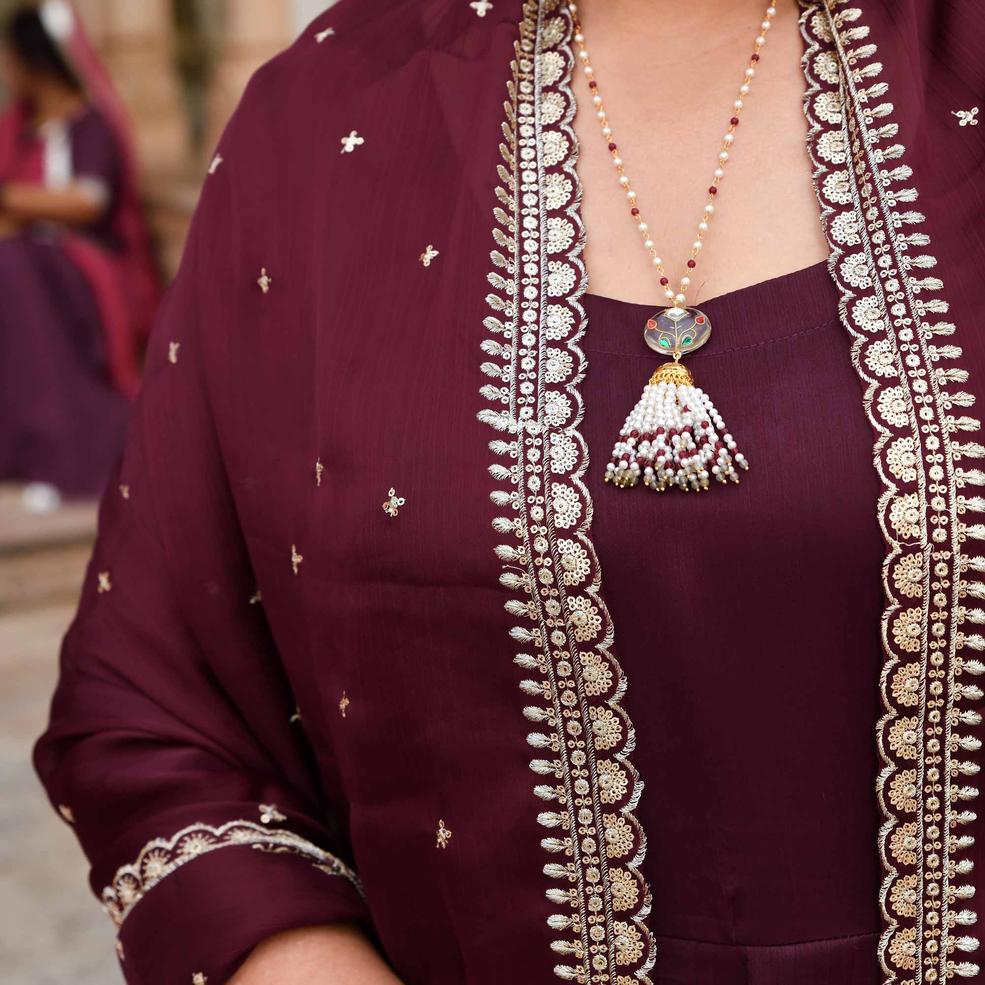 Merlot Bliss Sequin Embroidered Anarkali Set