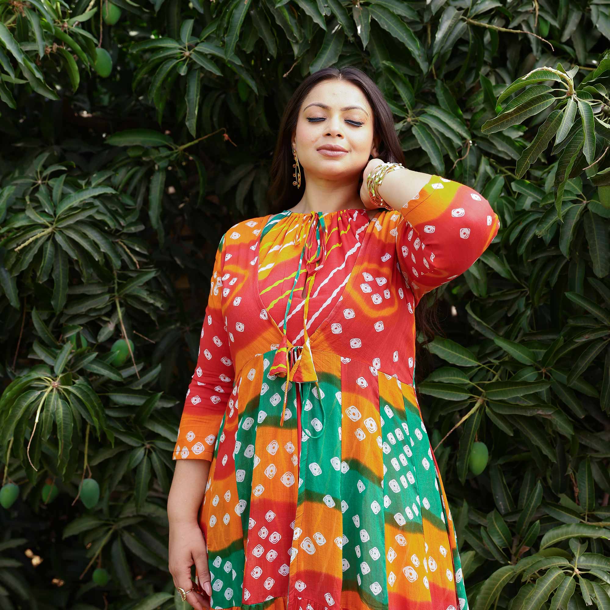 Dreamcatcher Delight Bohemian Leheriya Halter Neck Dress
