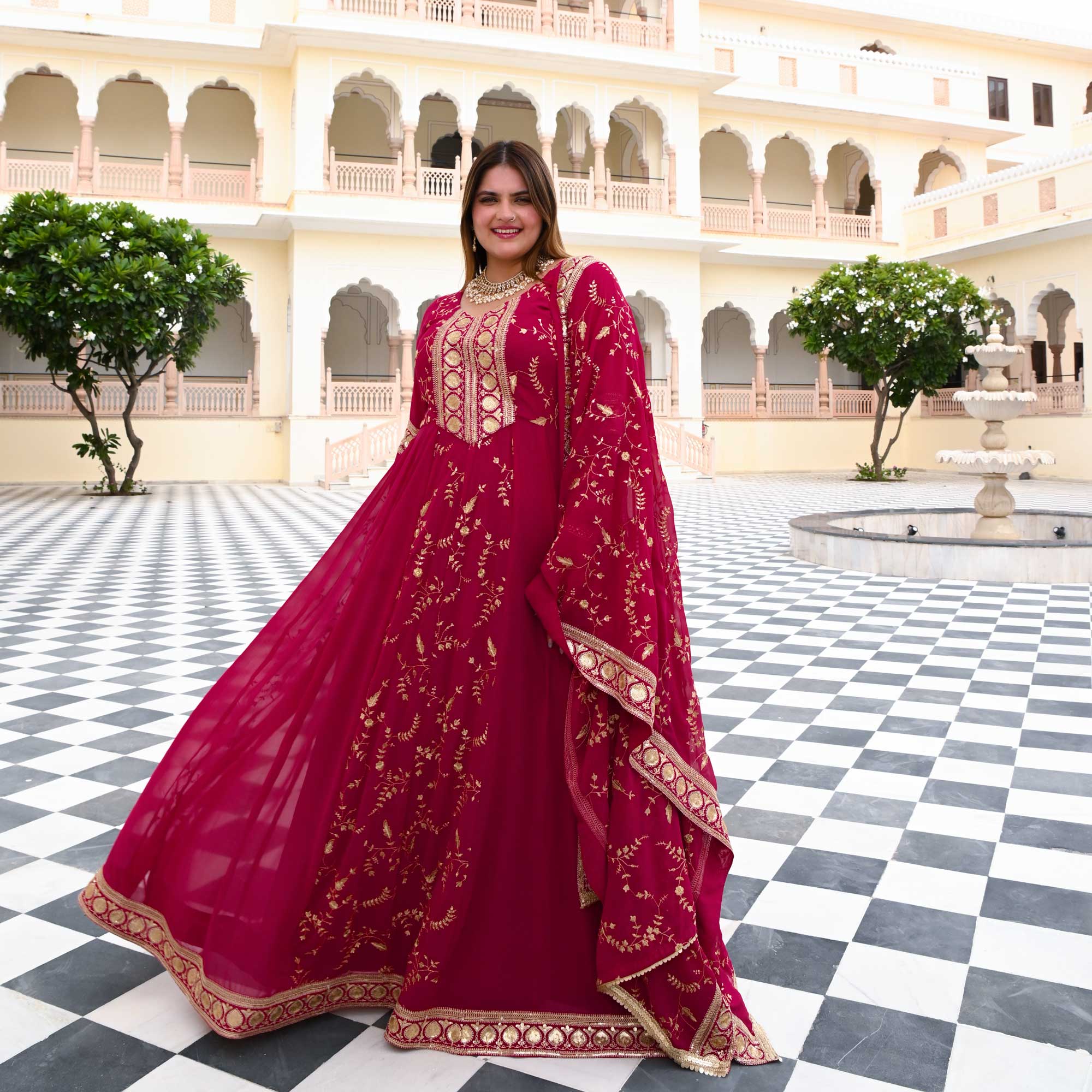 Starstruck Pink Zari & Sequin Embroidered Georgette Anarkali Starstruck Pink Zari & Sequin Embroidered Georgette Anarkali