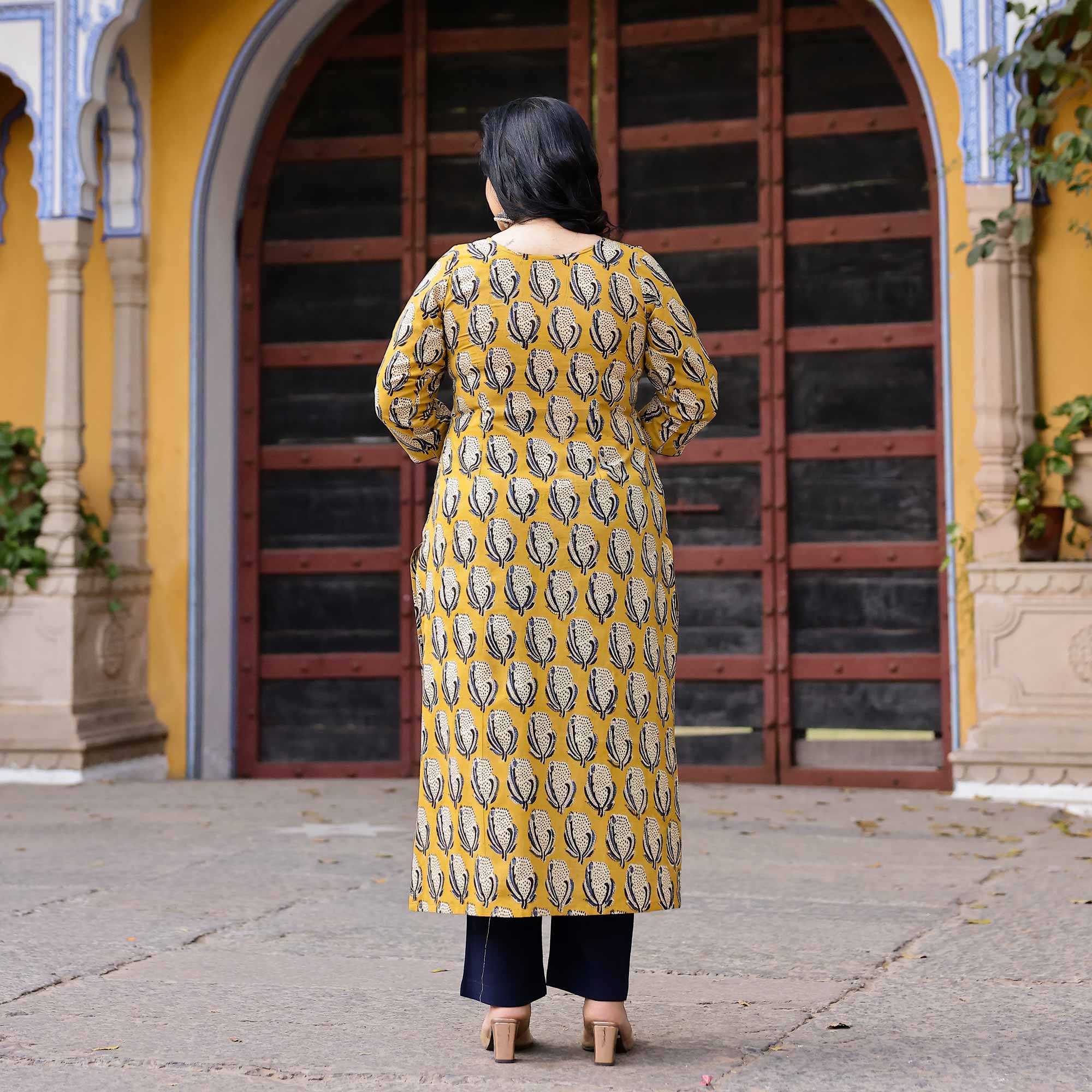Buttercup Yellow Handblock Printed Cotton Kurta