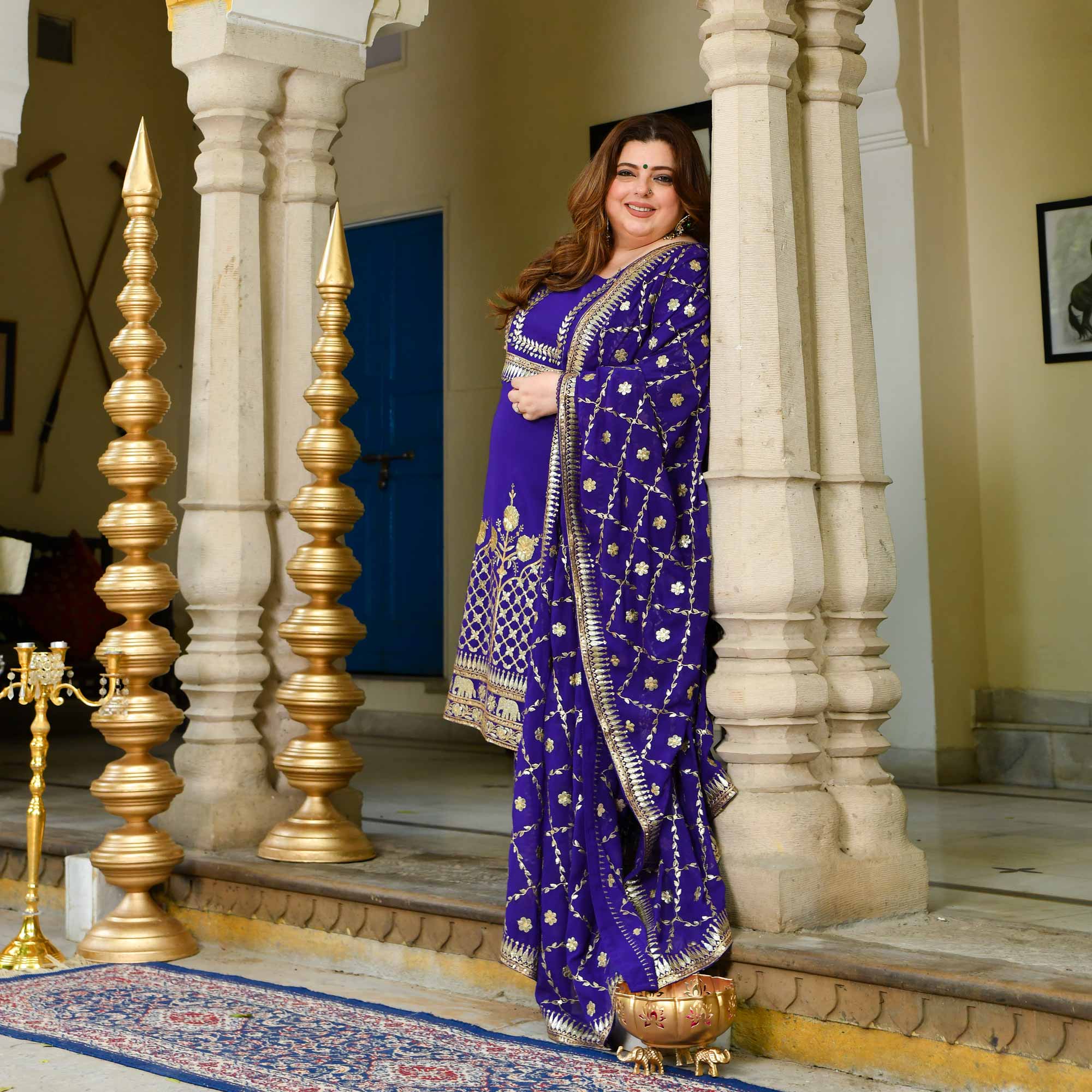 Opulence-Royal Blue Zari Embroidered Georgette Suit Set