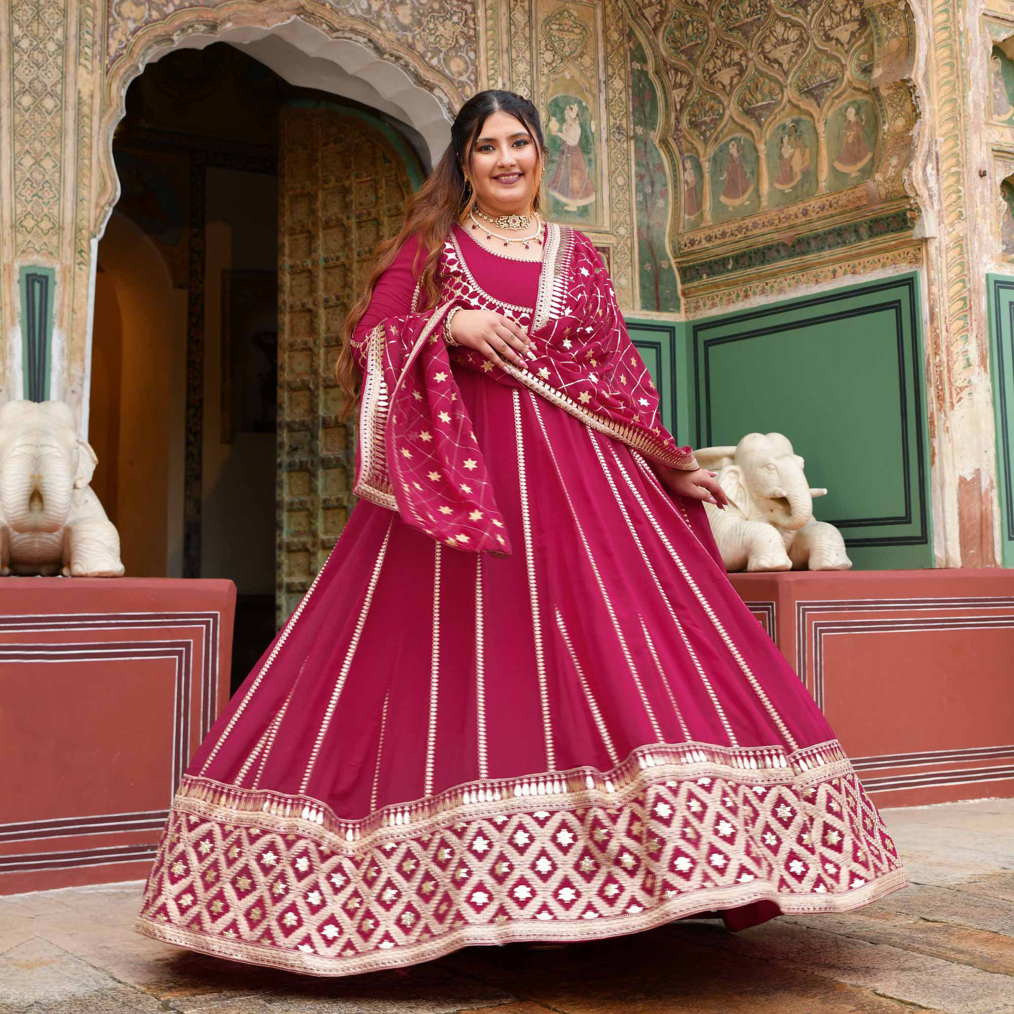 Raas aur Rose - Deep Pink Sequin Embroidered Georgette Anarkali Set
