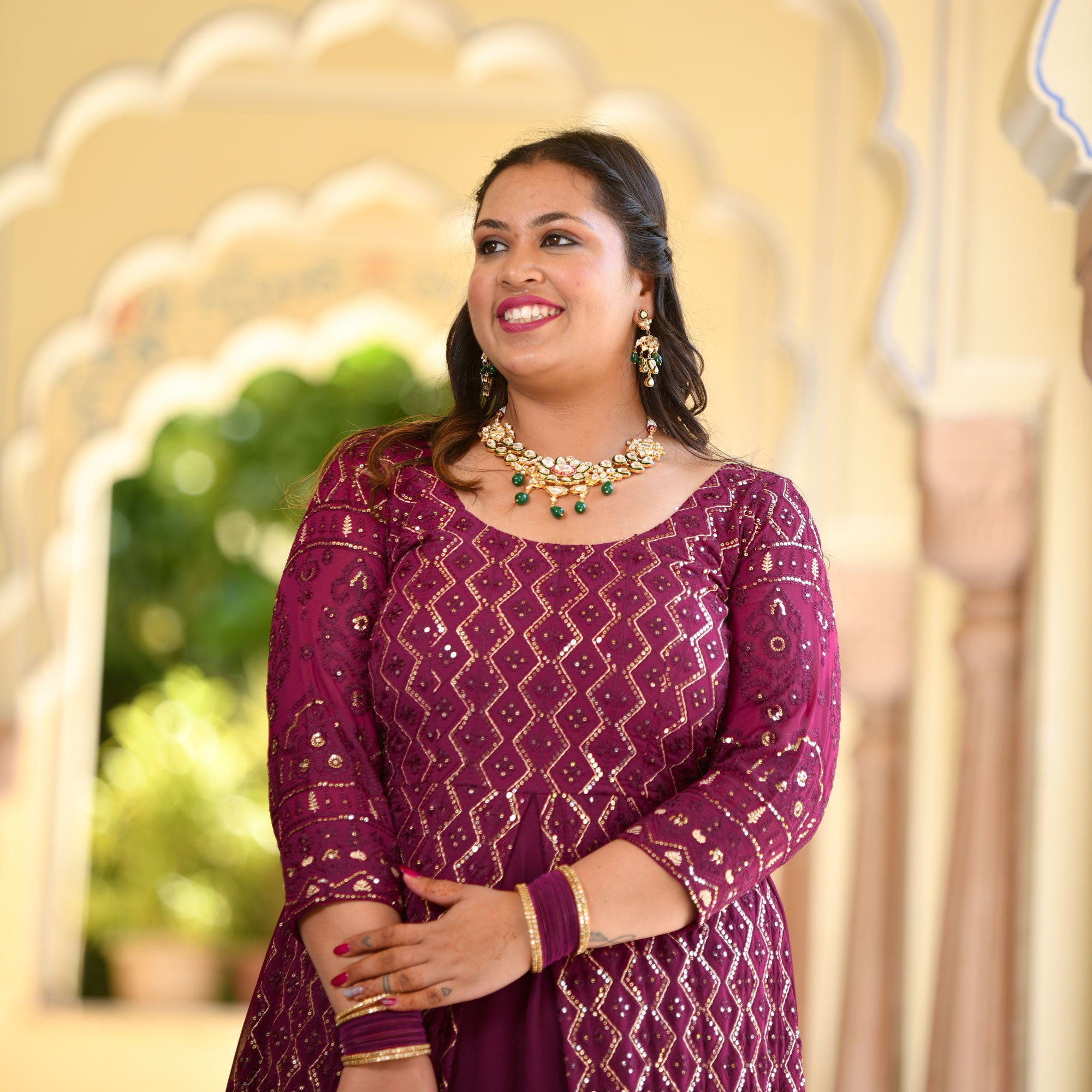 Wine Thread Embroidered Georgette Anarkali Dress Wine Thread Embroidered Georgette Anarkali Dress
