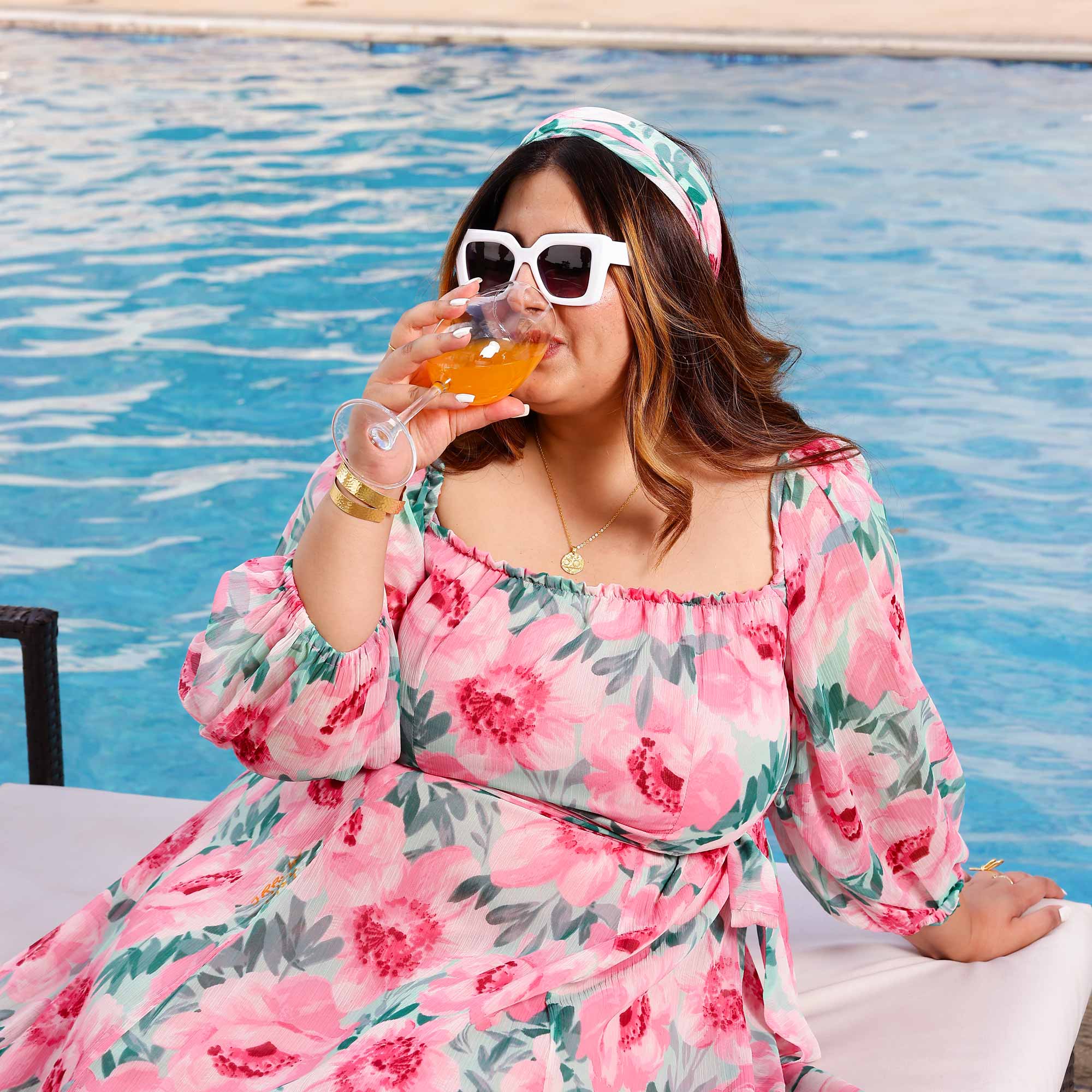 Toffee Pink Floral Chiffon Dress