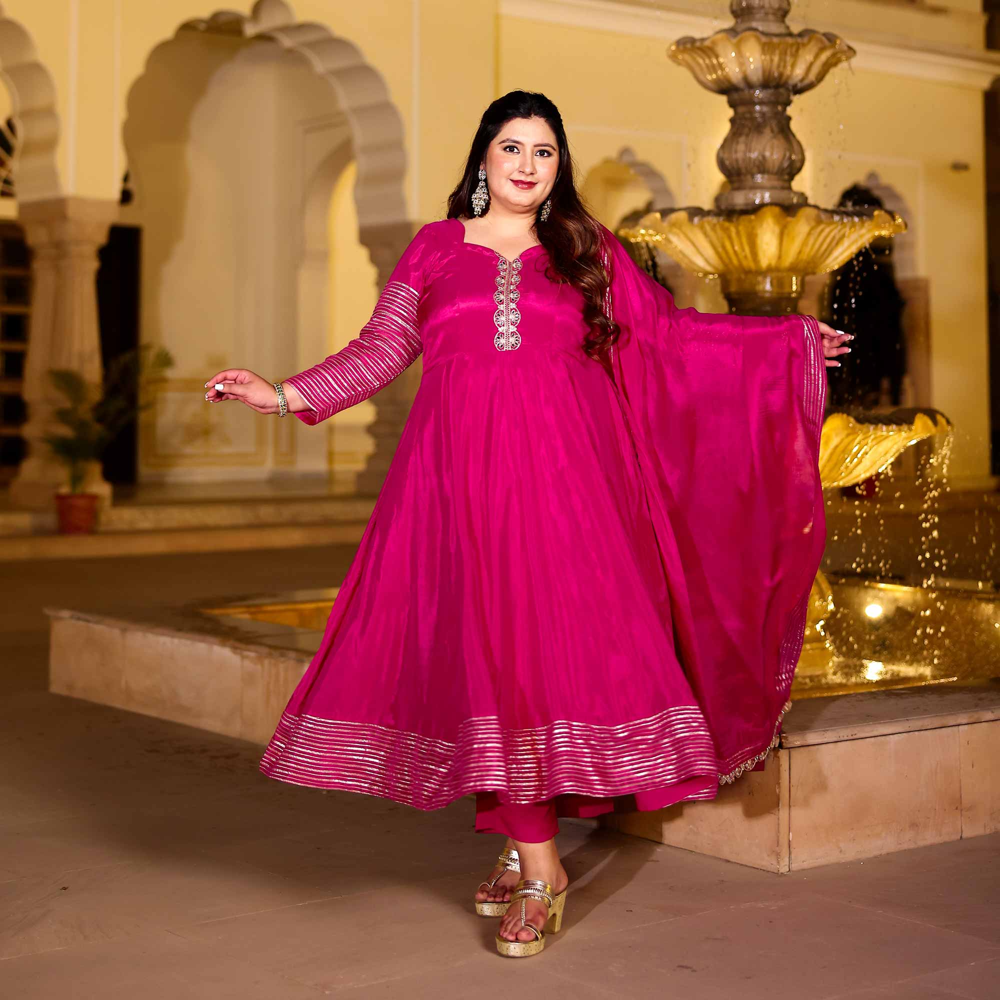 Dazzling Magenta Silk Anarkali Set Dazzling Magenta Silk Anarkali Set