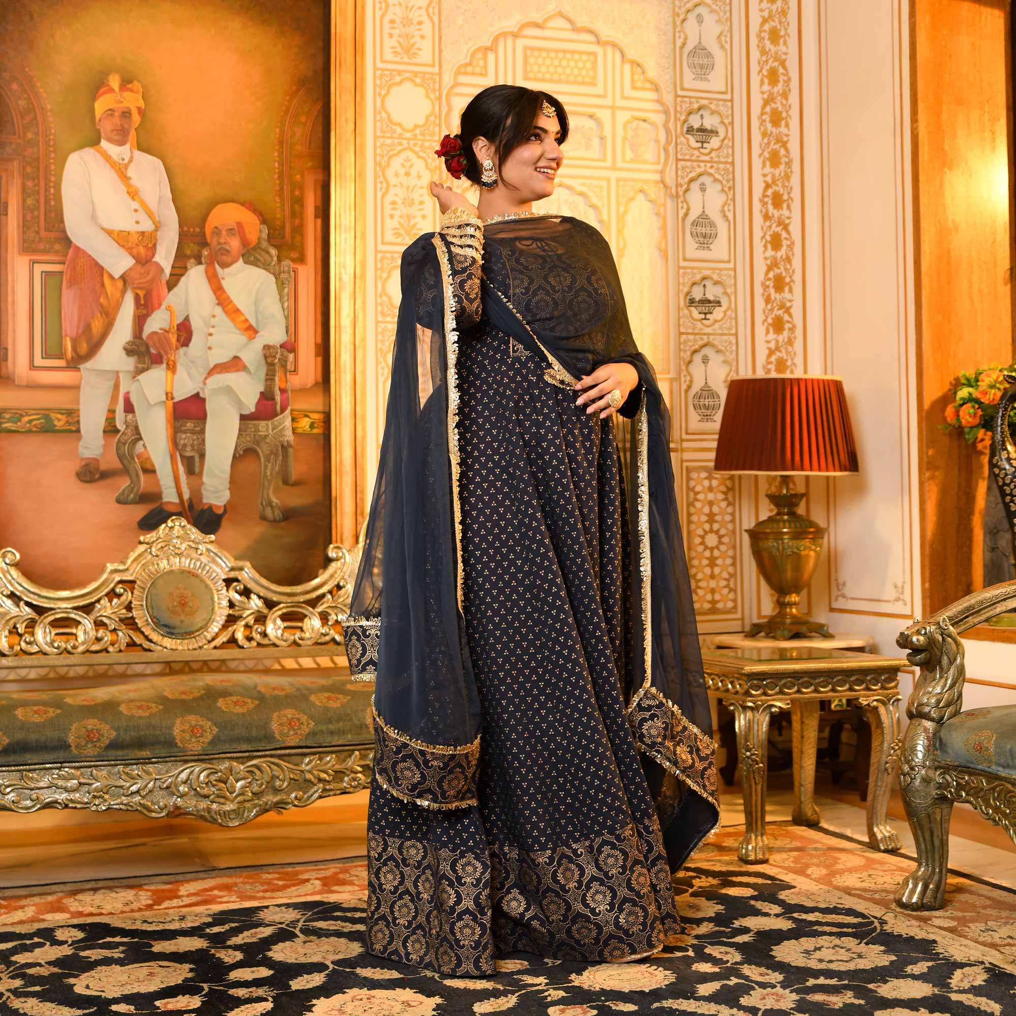 Kaushiki- Deep Blue & Gold Block Pure Cotton Printed Anarkali Kaushiki- Deep Blue & Gold Block Pure Cotton Printed Anarkali