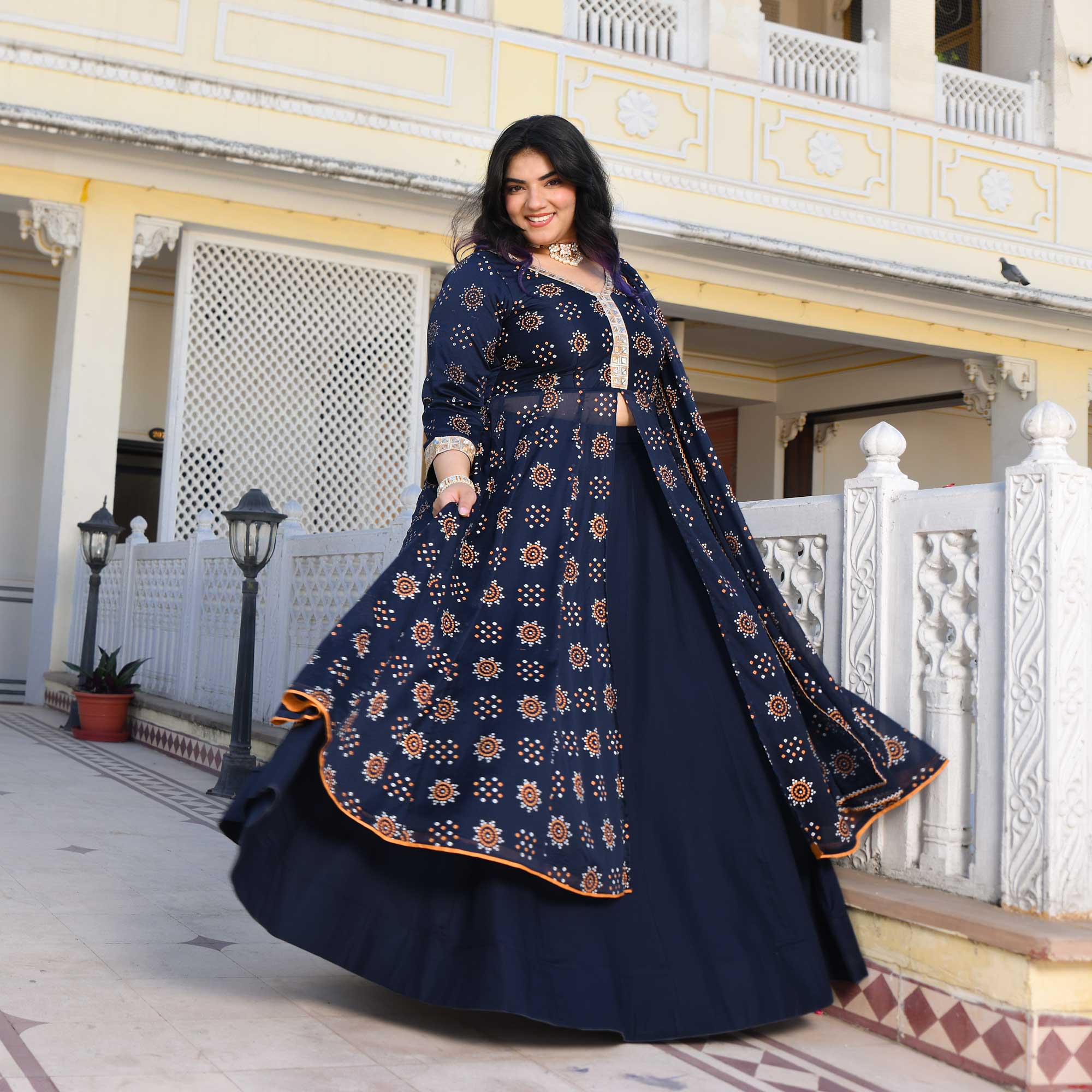 Royal Rhyme Bandhani Crepe Anarkali Lehenga Set Royal Rhyme Bandhani Crepe Anarkali Lehenga Set